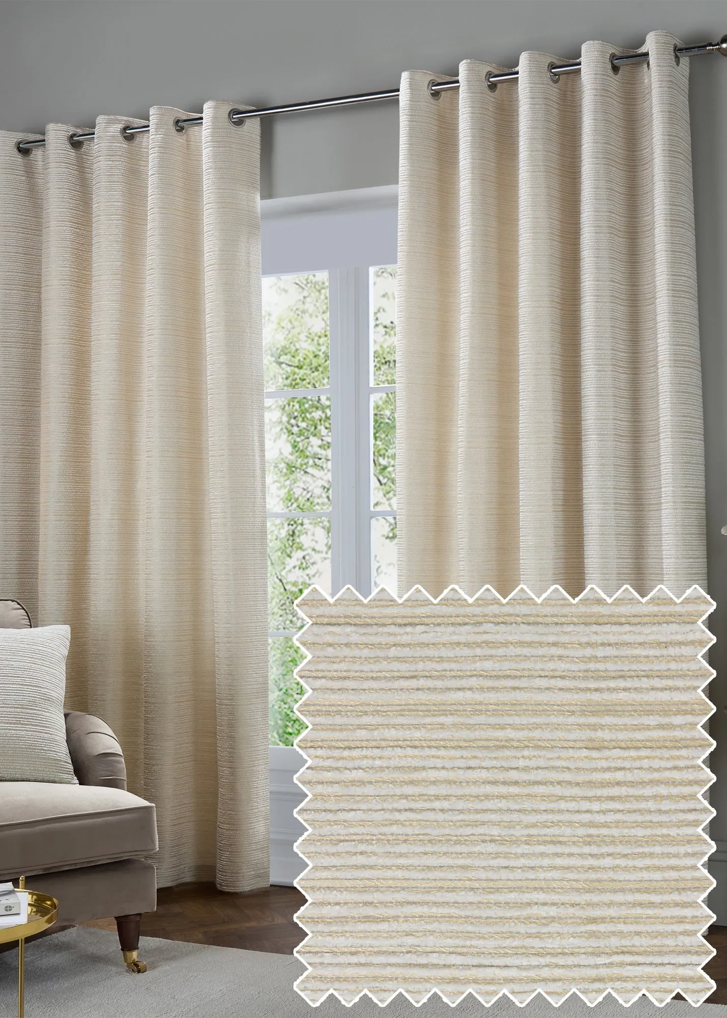 Jupiter Chenille Jacquard Eyelet Curtain Pair - White, Polyester product