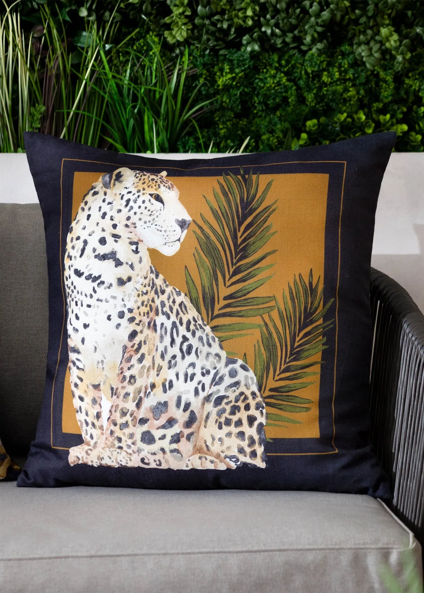 Leopardis Cat Printed Outdoor Cushion - Black, Polyester product