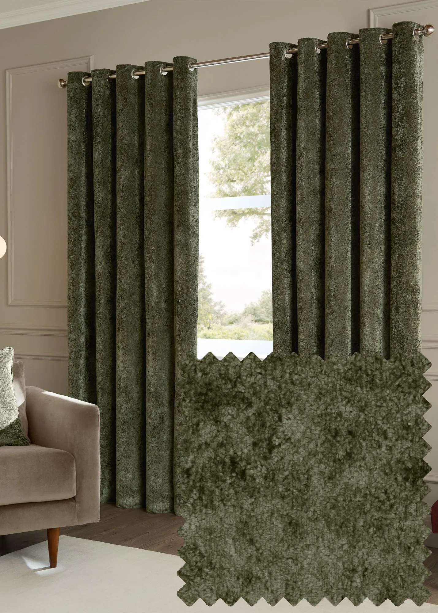 Lustre Velvet Room Darkening Eyelet Curtain Pair - Green product