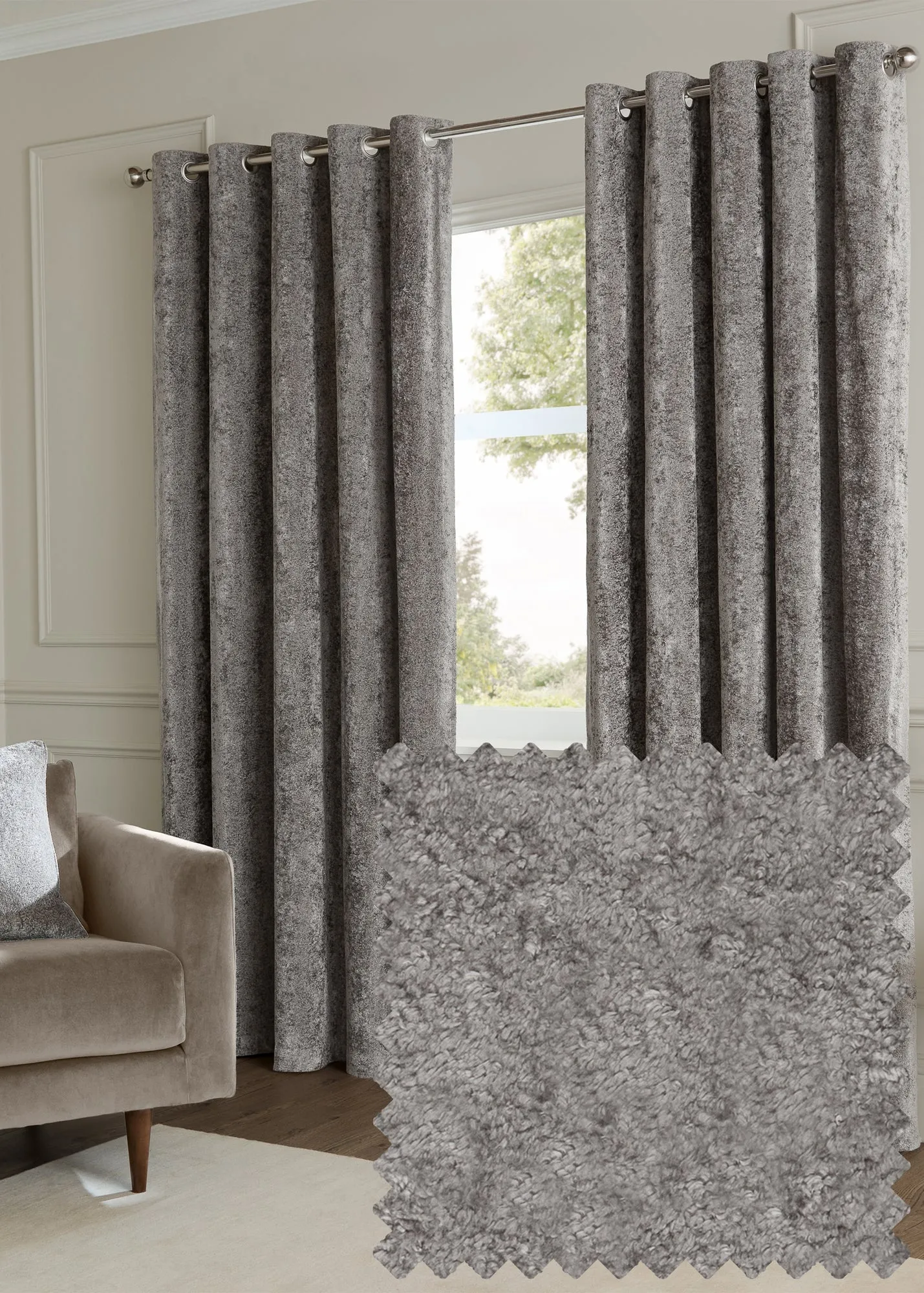 Lustre Velvet Room Darkening Eyelet Curtain Pair - Grey, Polyester product
