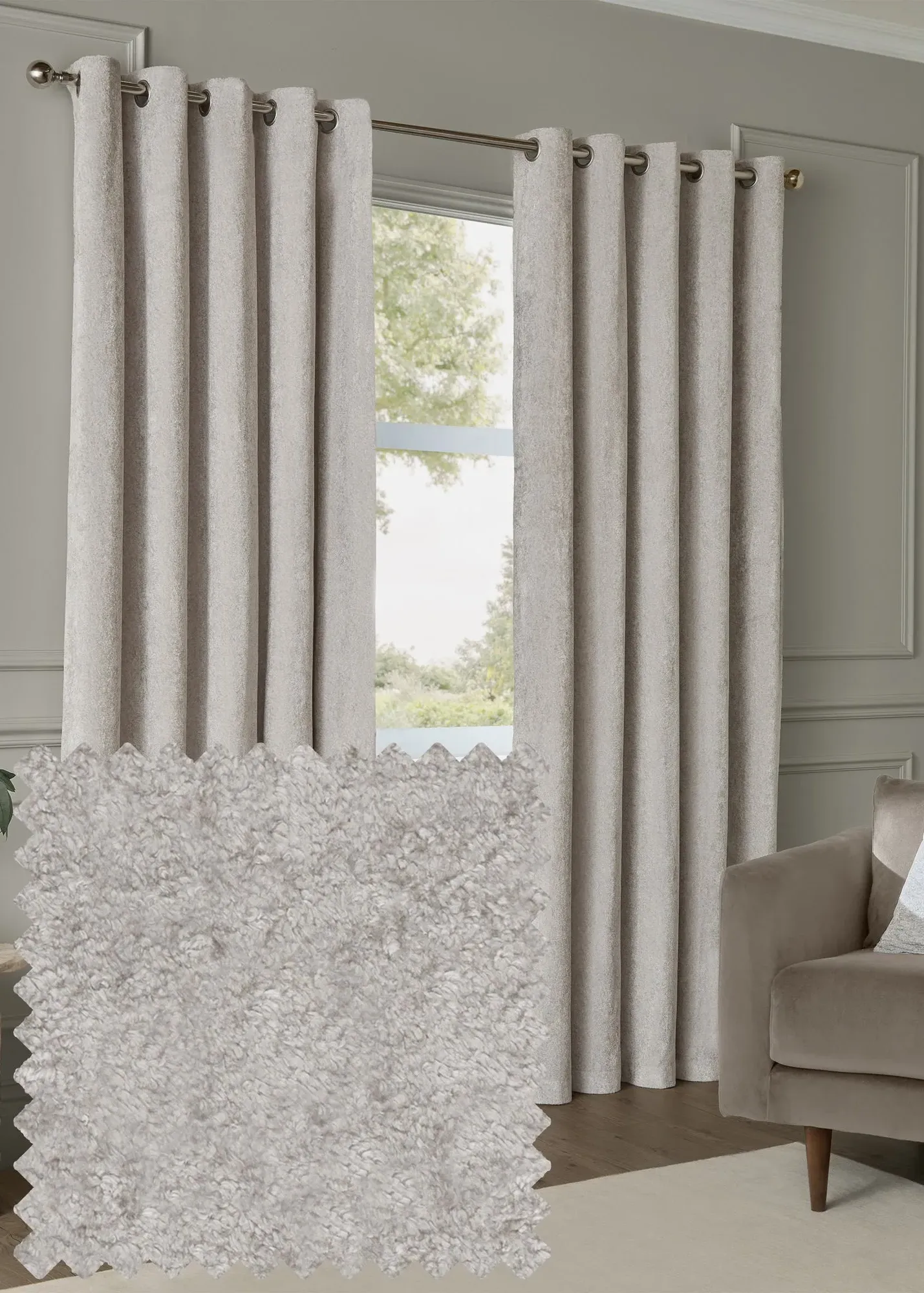 Lustre Velvet Room Darkening Eyelet Curtain Pair - Silver product