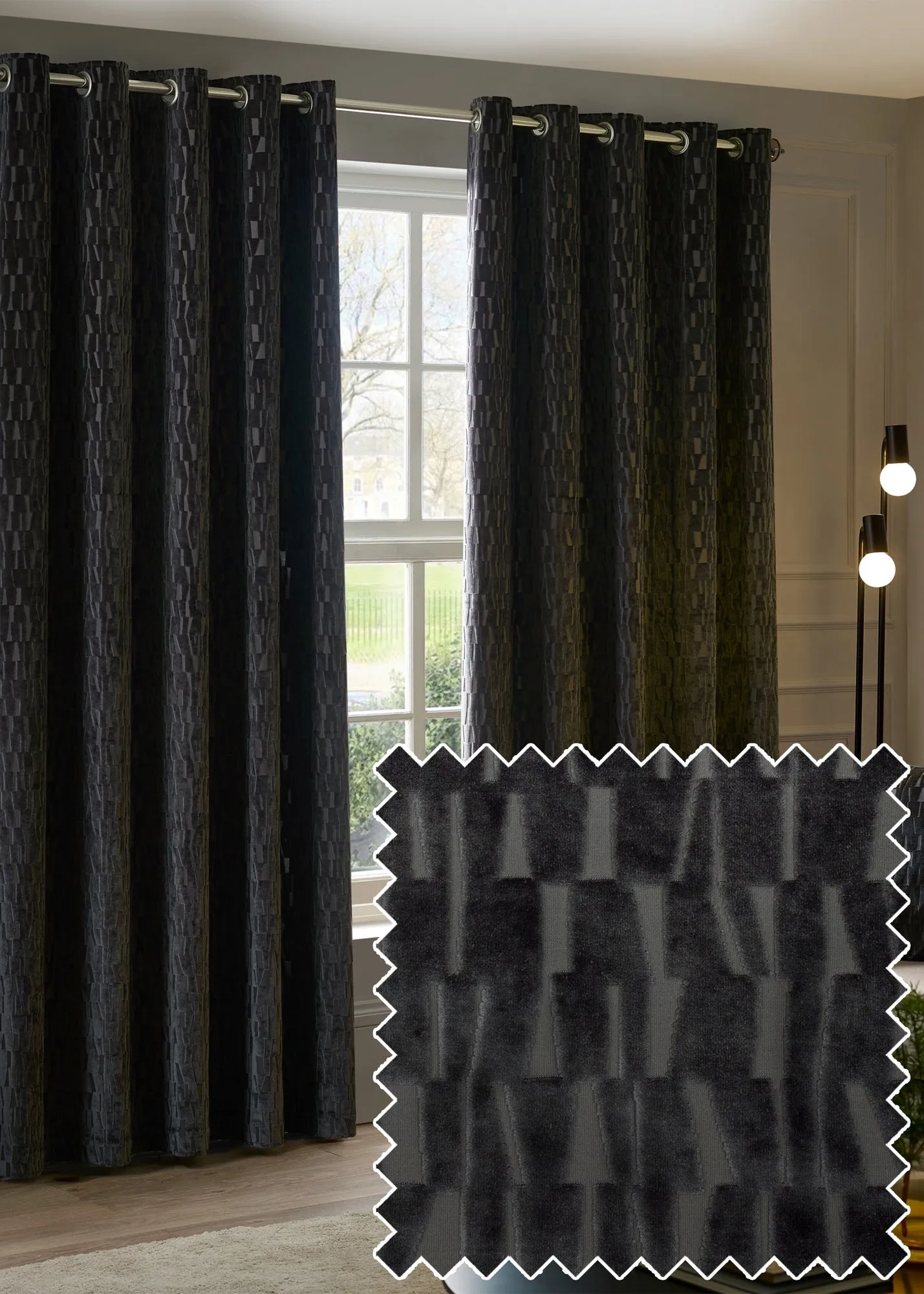 Manhattan Eyelet Curtain Pair Room Darkening - Charcoal, Velvet product