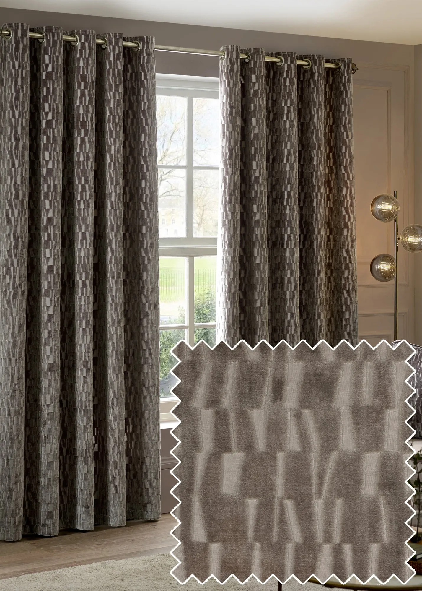 Manhattan Velvet Eyelet Curtain Pair Room Darkening - Pink, Polyester product