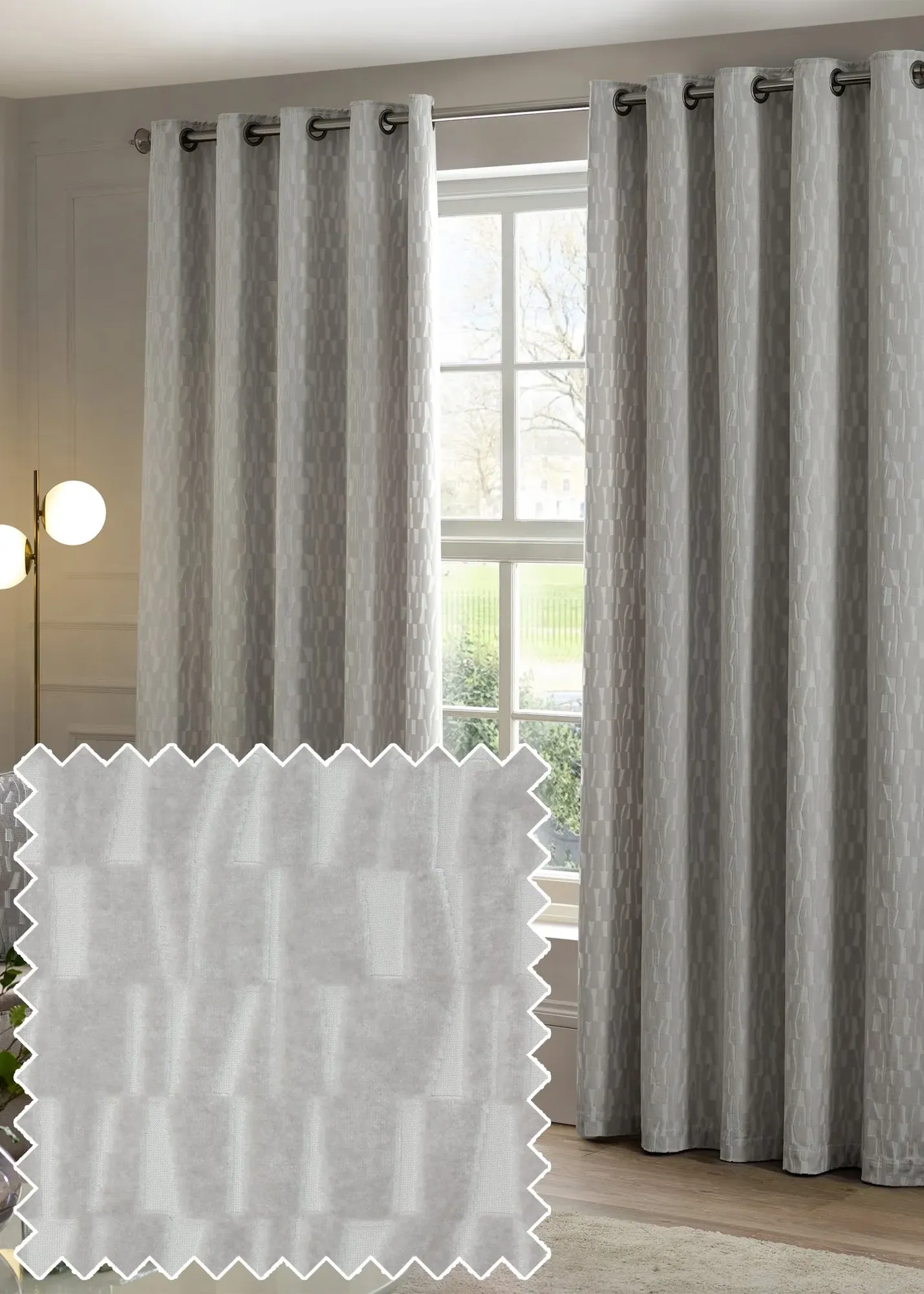 Manhattan Velvet Room Darkening Eyelet Curtain Pair - Silver, Polyester product