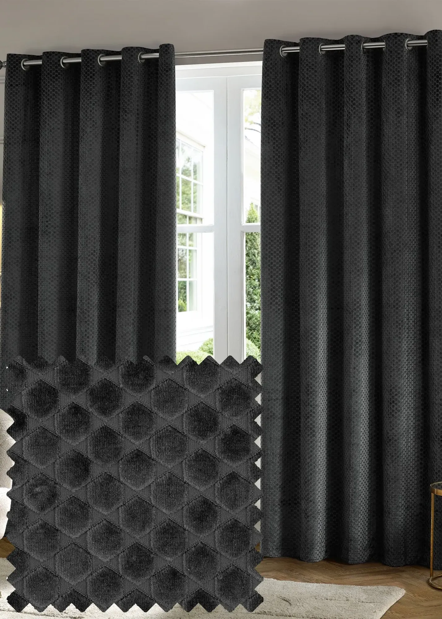 Neptune Velvet Room Darkening Eyelet Curtain Pair - Charcoal product