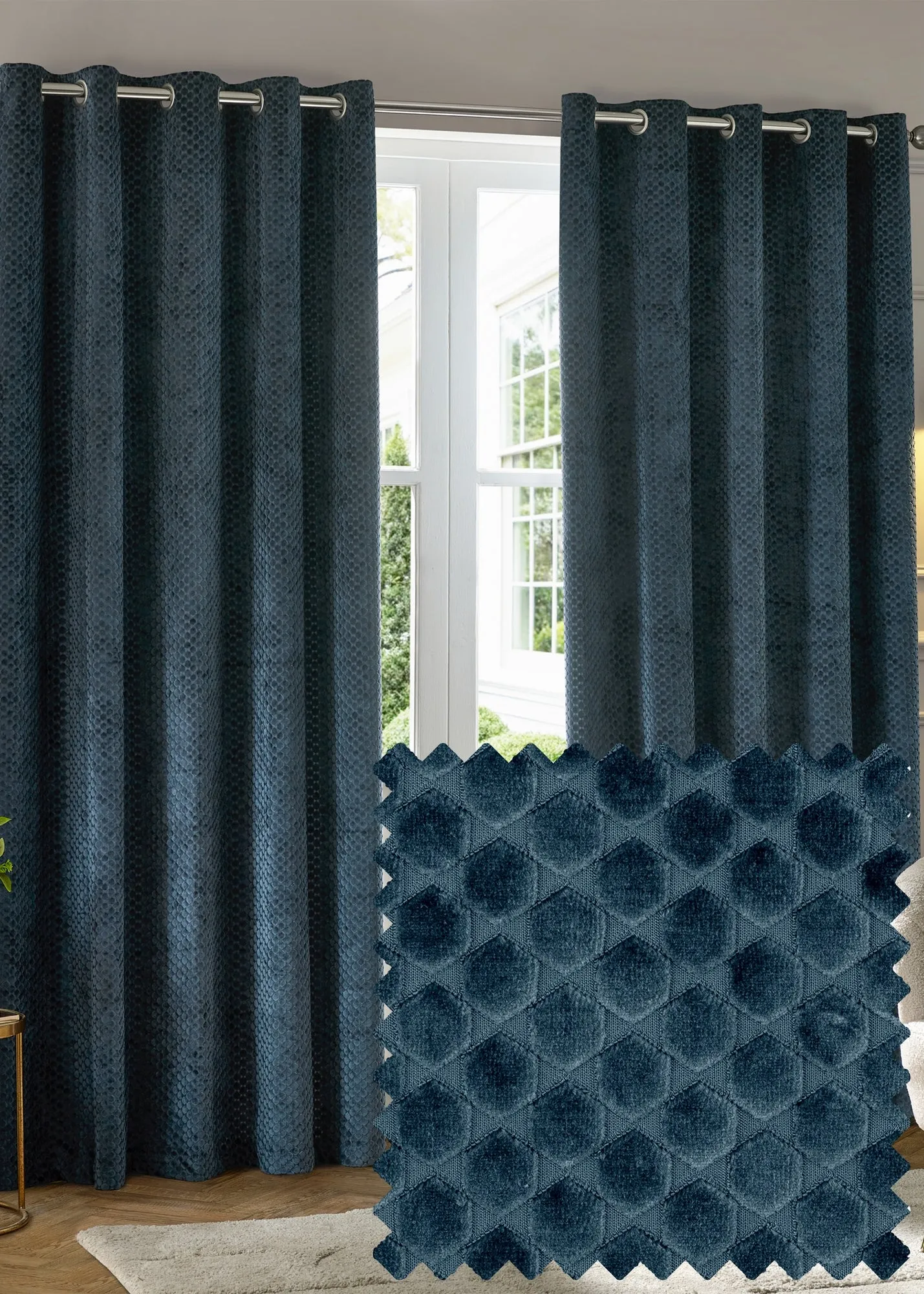 Neptune Velvet Room Darkening Eyelet Curtain Pair - Navy product
