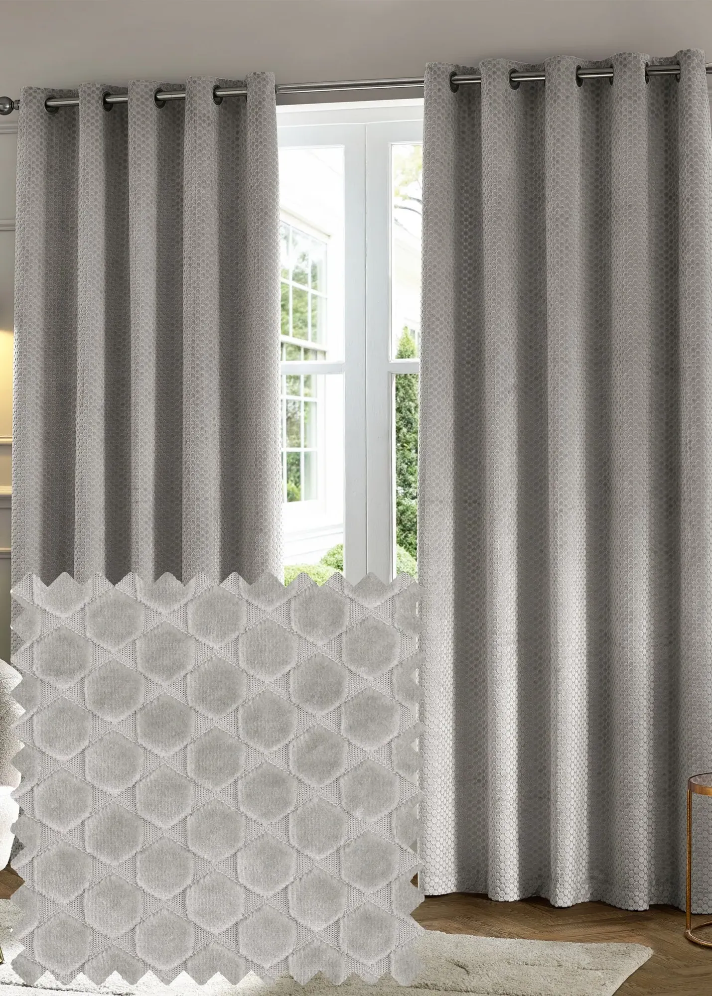 Neptune Velvet Room Darkening Eyelet Curtain Pair - Silver product