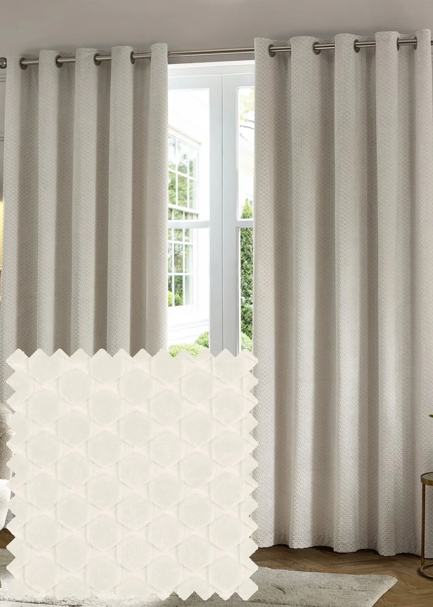 Neptune Velvet Room Darkening Eyelet Curtain Pair - White product