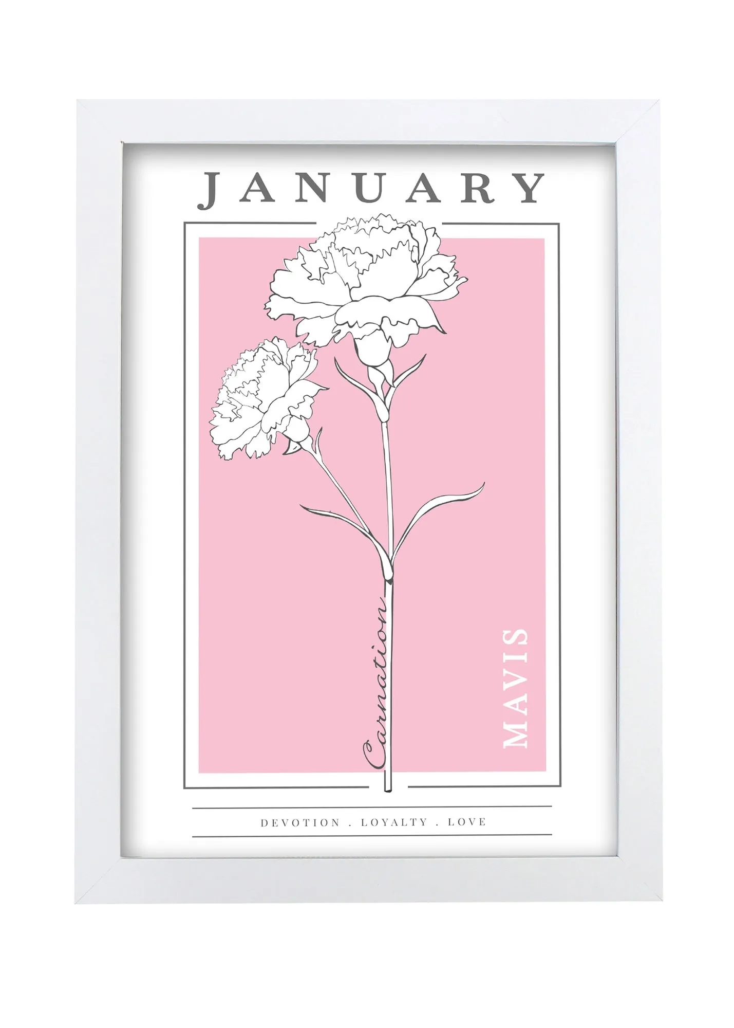 Birth Flower A4 Framed Print - White product