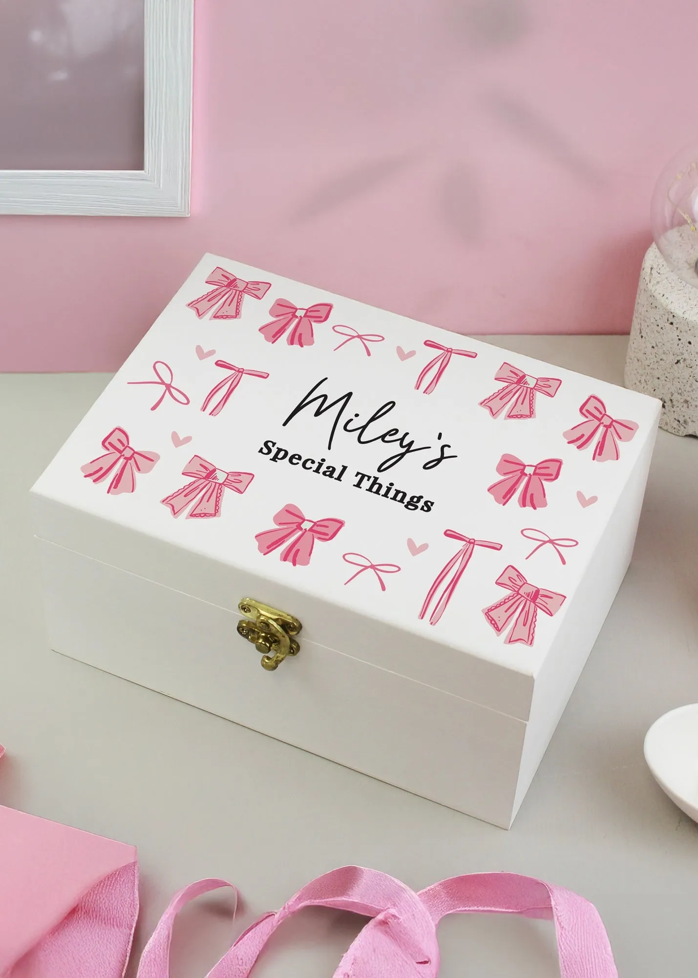 Bow Storage Box Personalised - White, Wood product