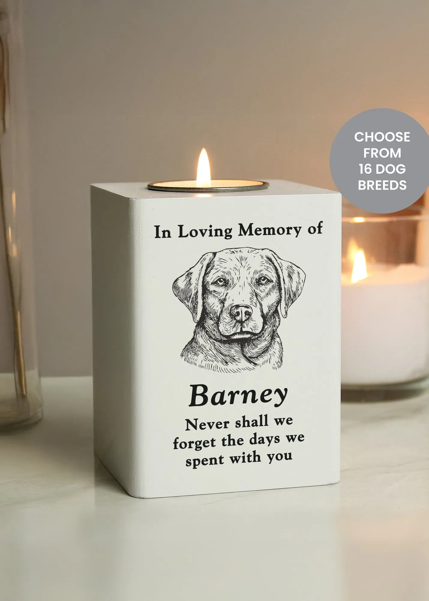 Dog Breed Memorial Tealight Holder - White, Painted Wood product