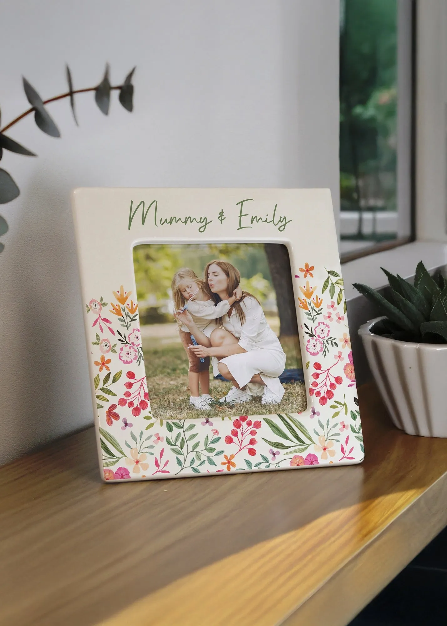 Floral Ceramic 4x4 Photo Frame - Cream product