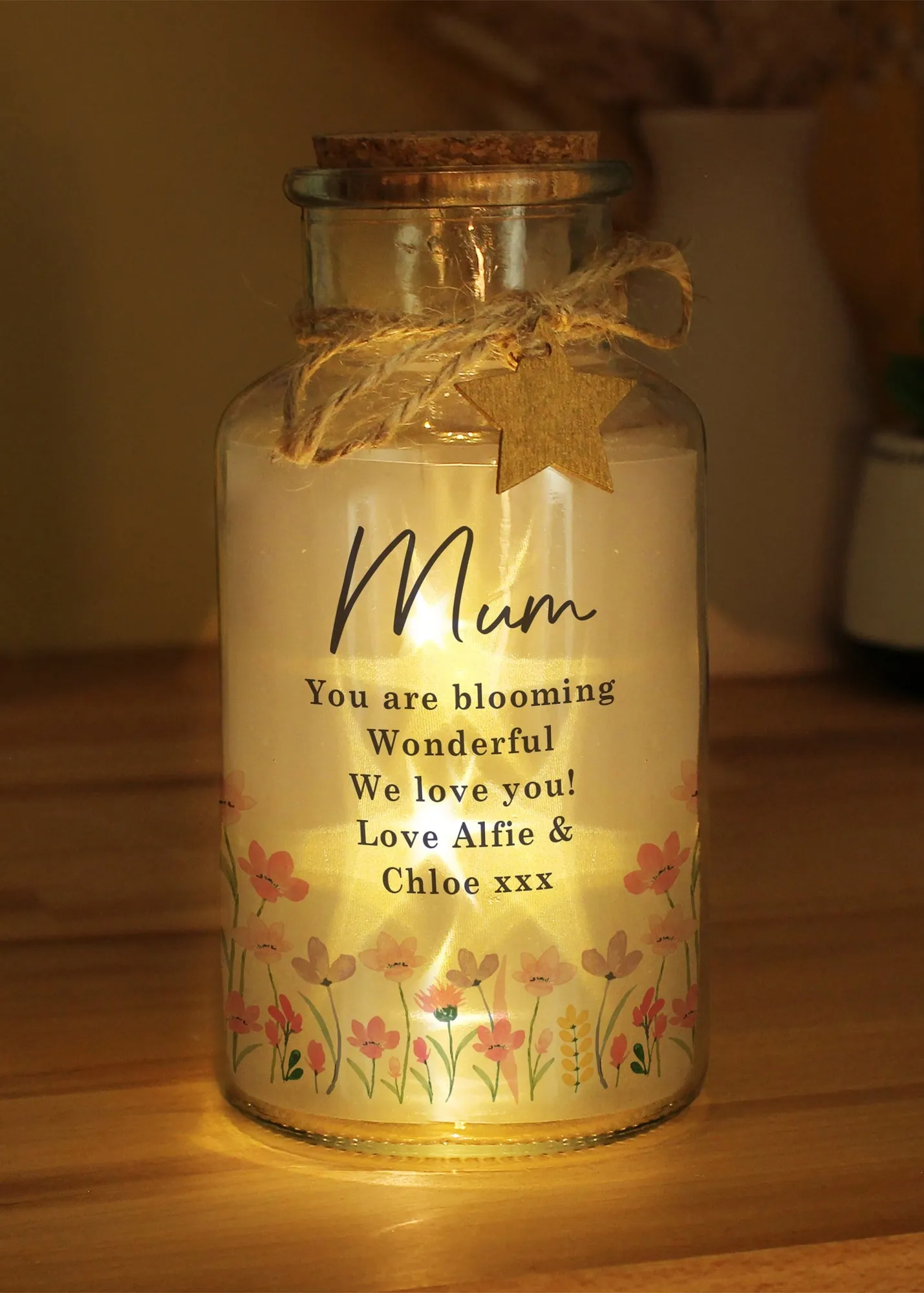 Floral LED Light Up Glass Jar - Personalised product