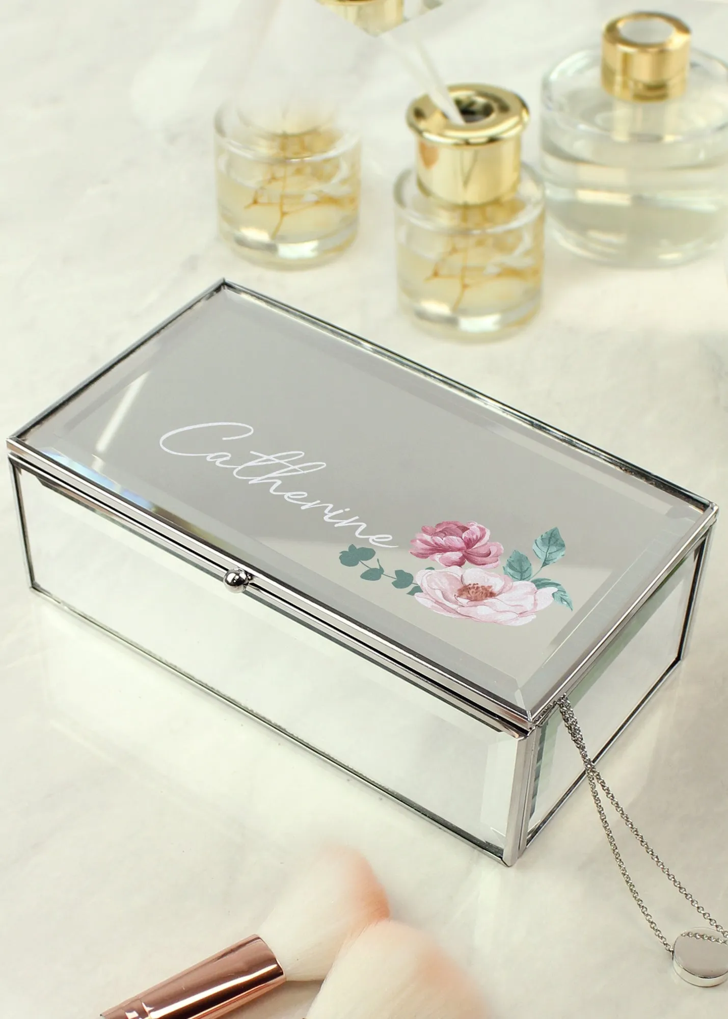 Floral Mirrored Jewellery Box - Silver product