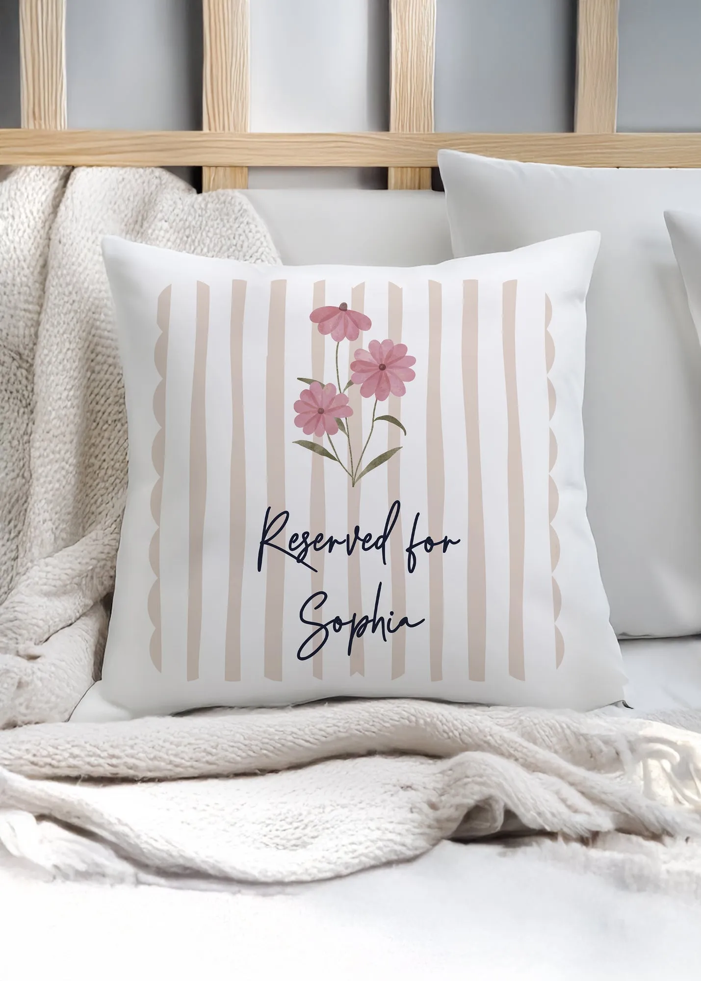 Floral Stripe Cushion - White, Polyester product