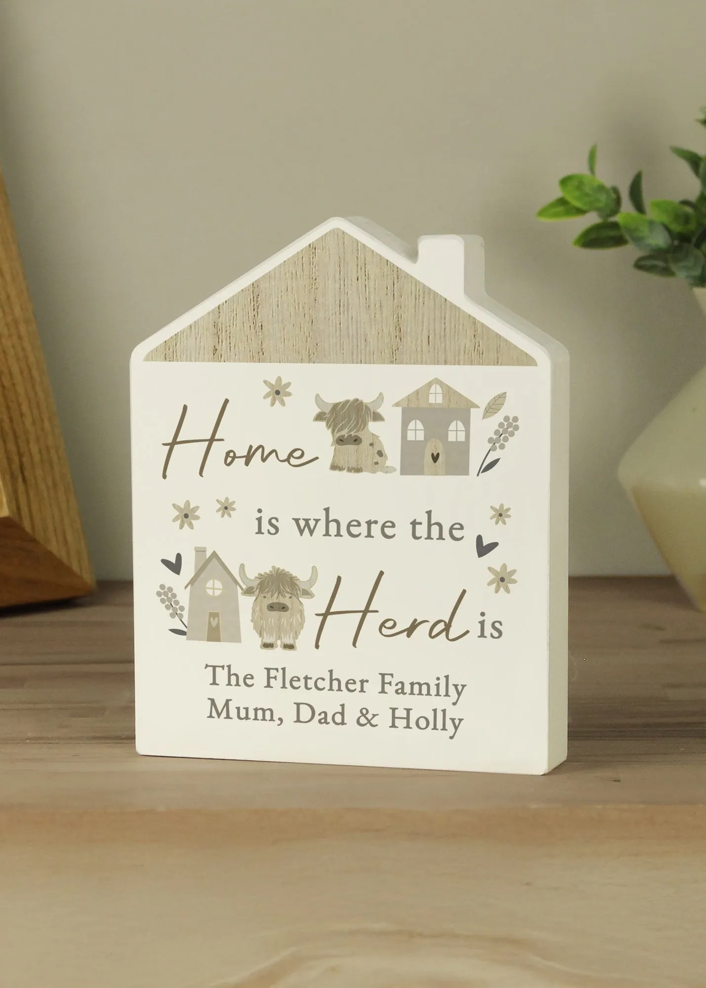 Highland Cow House Ornament - White, Wood product