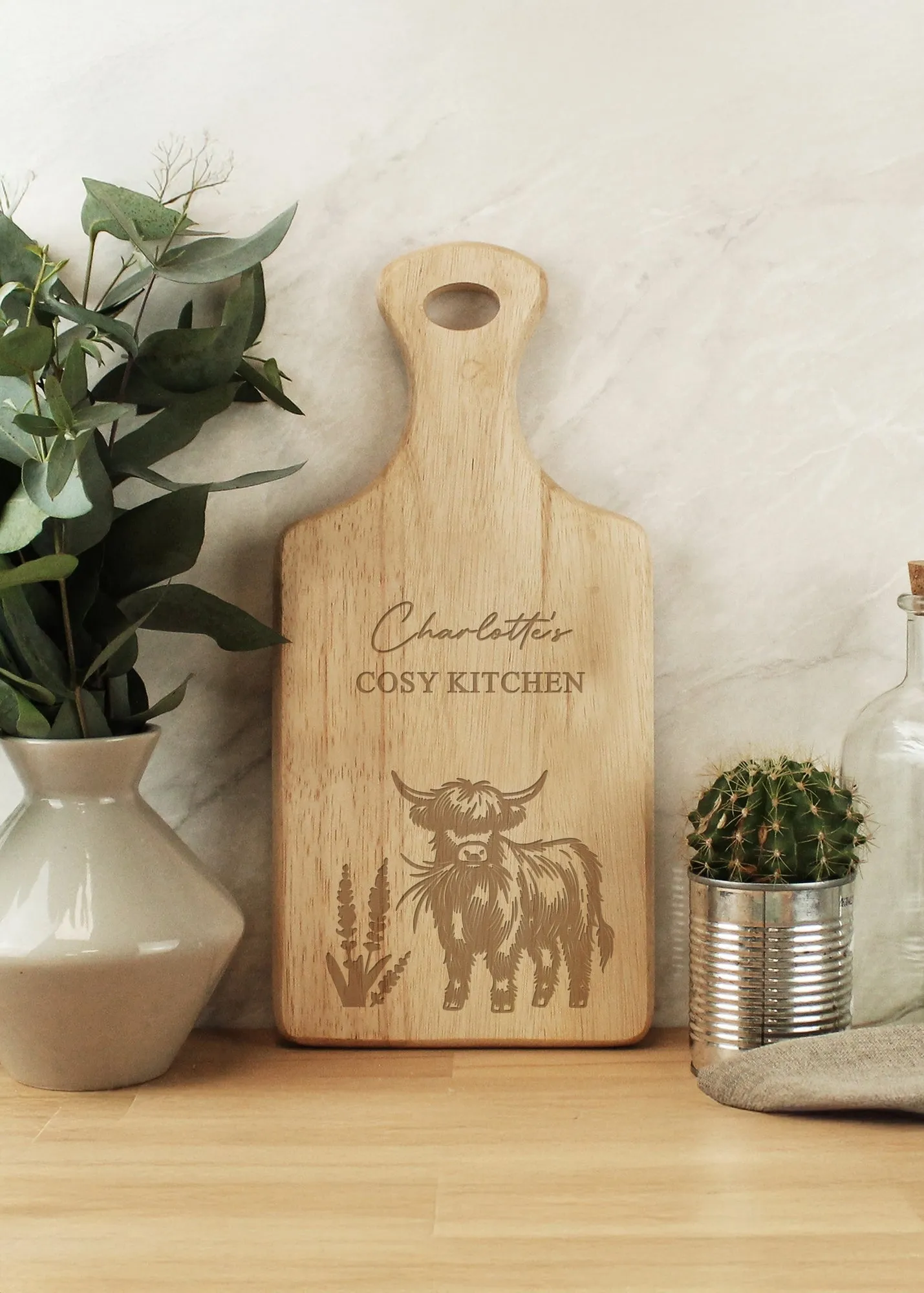 Highland Cow Paddle Chopping Board - Brown, Hevea Wood product