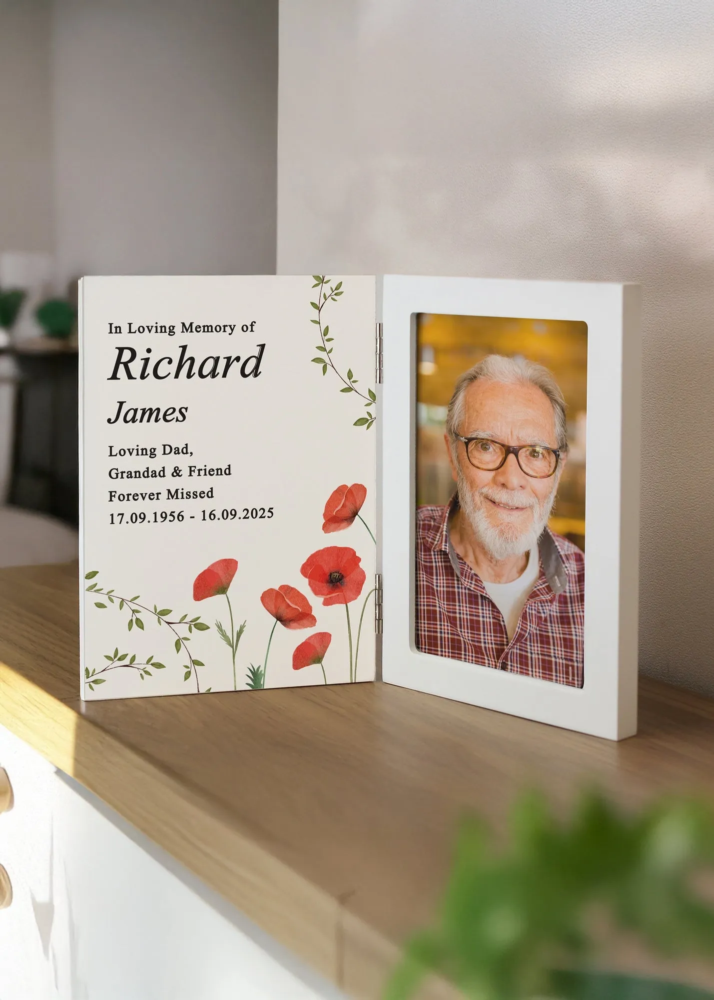 Memorial Hinged 6x4 Photo Frame - Cream, Wood product
