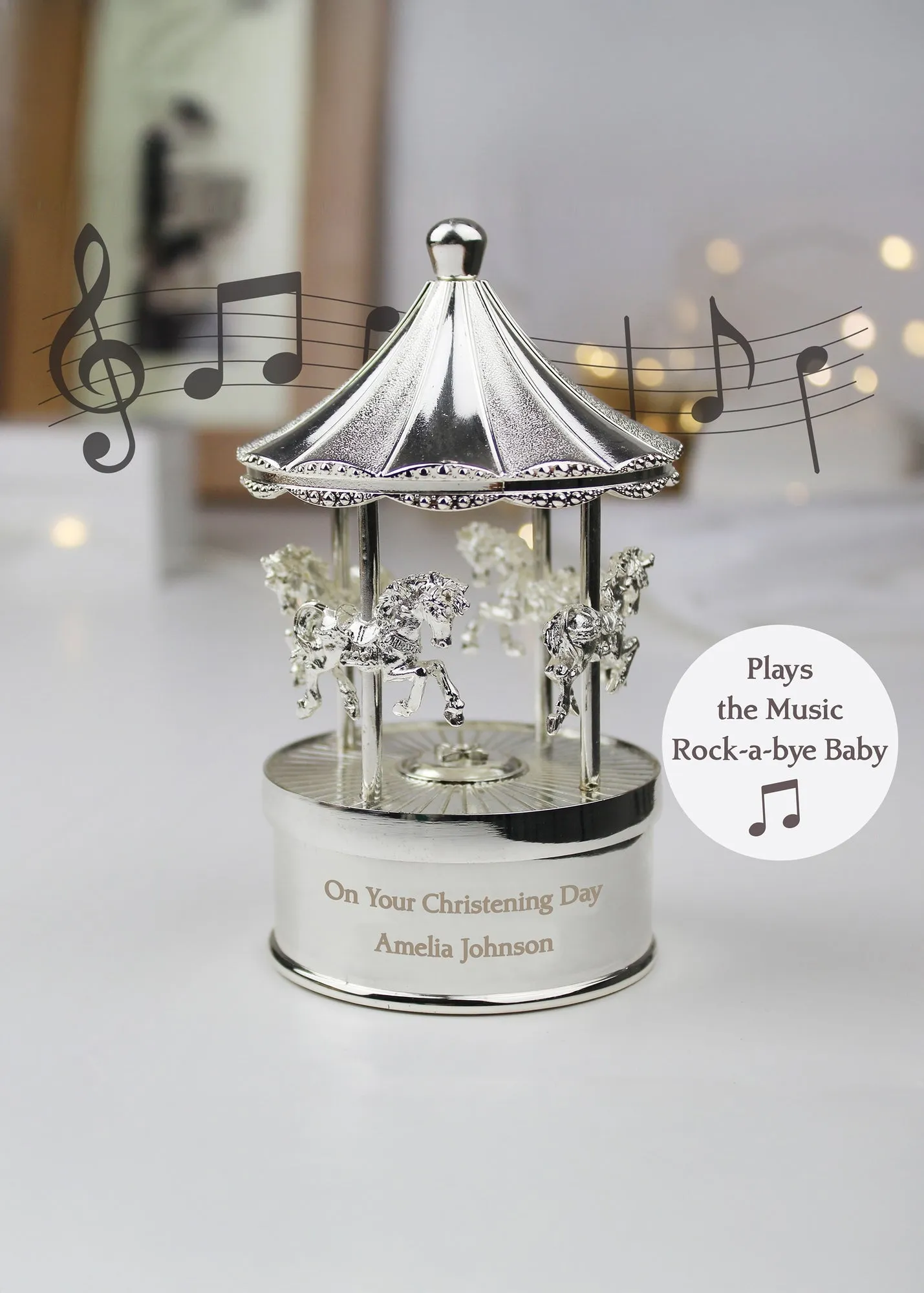 Musical Carousel Ornament with Personalisation - Silver product