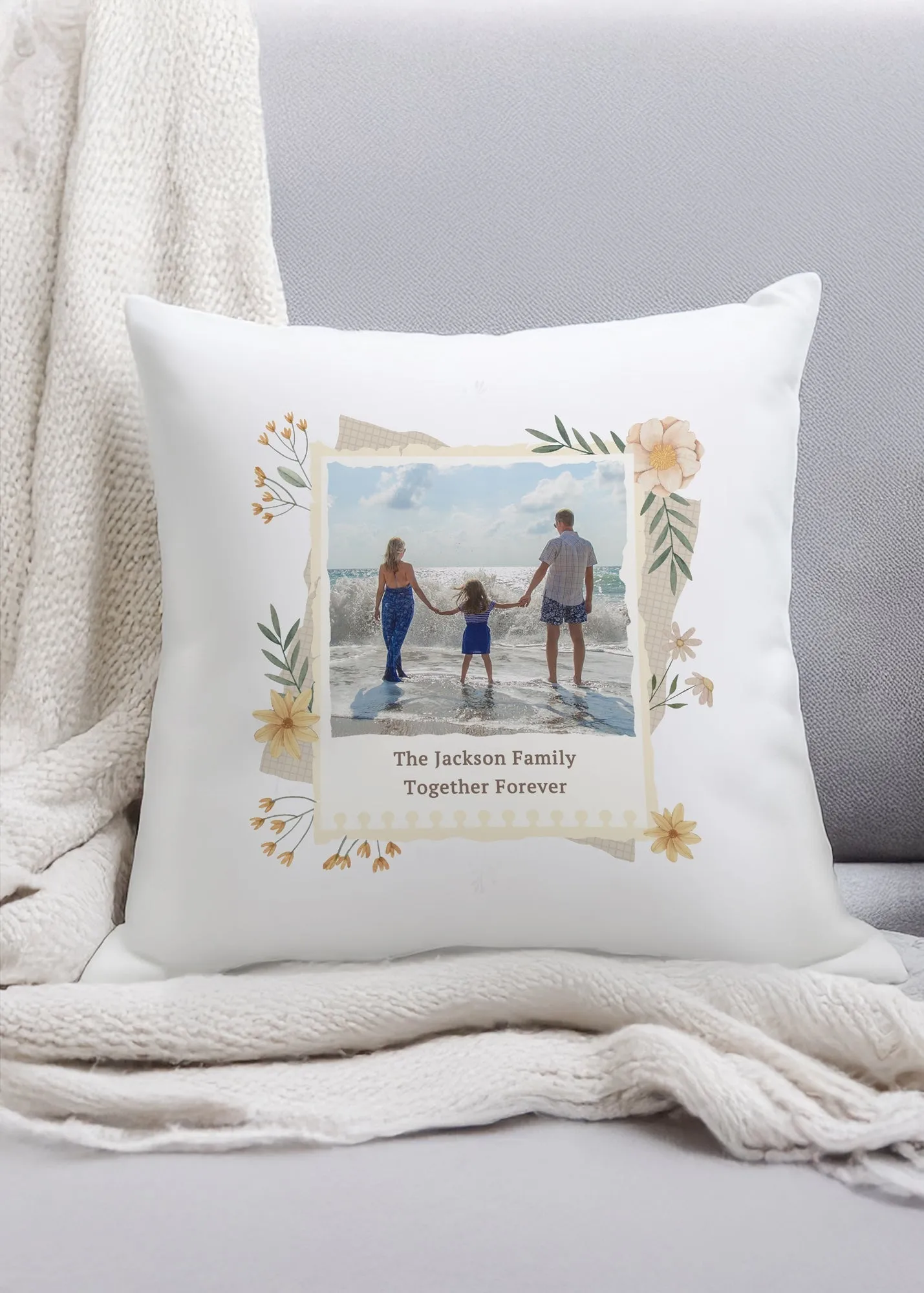 Photo Upload Floral Cushion & Insert - White, Cotton product