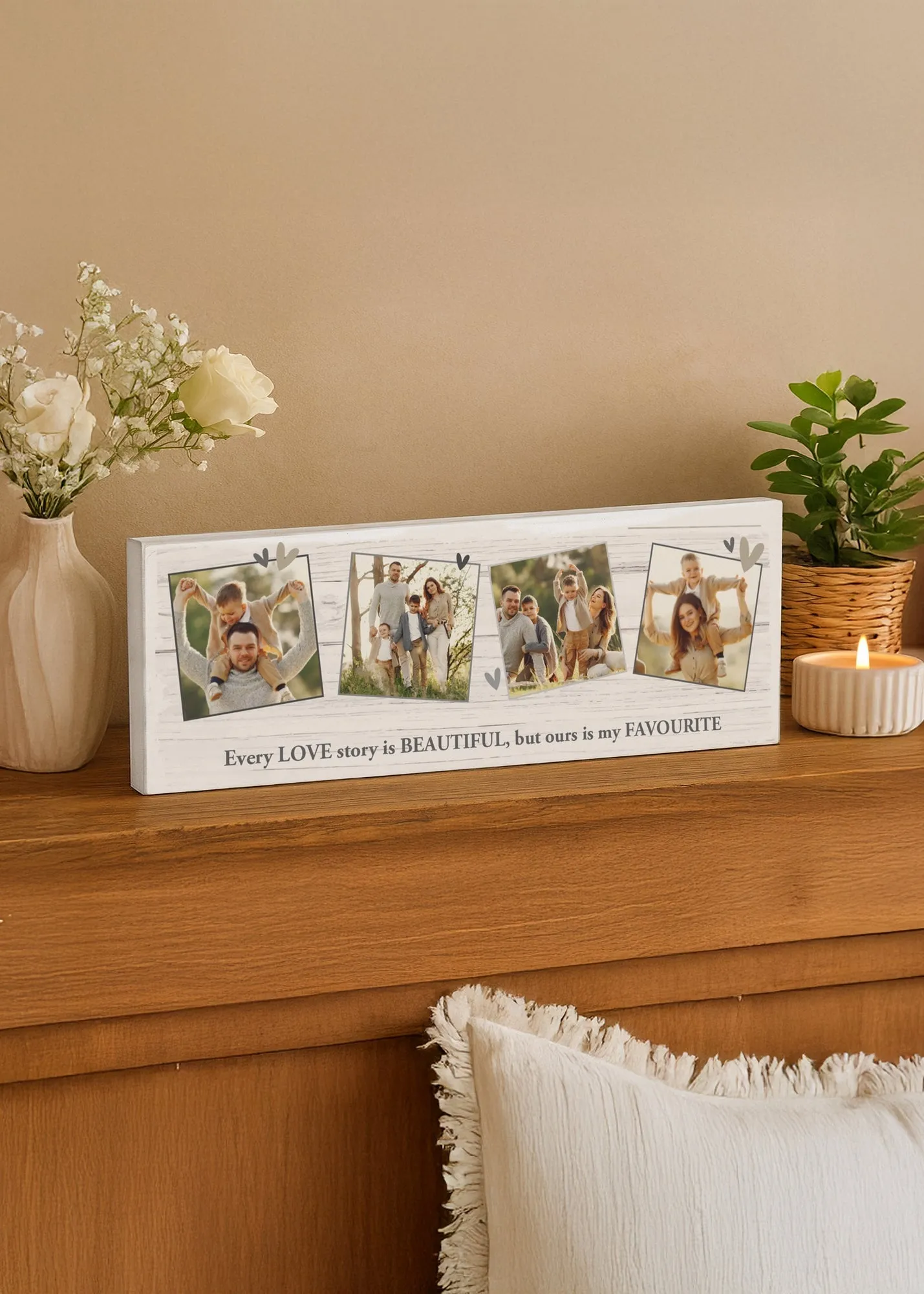 Photo Upload Hearts Mantel Block - White, Solid Wood product