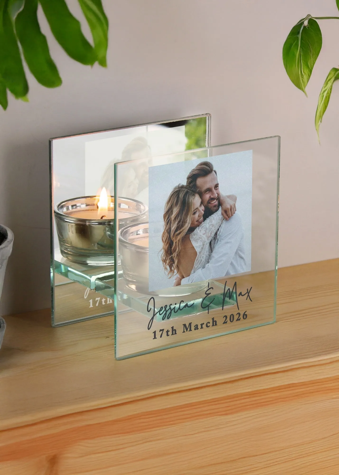 Photo Upload Mirrored Glass Tealight Holder - Clear product