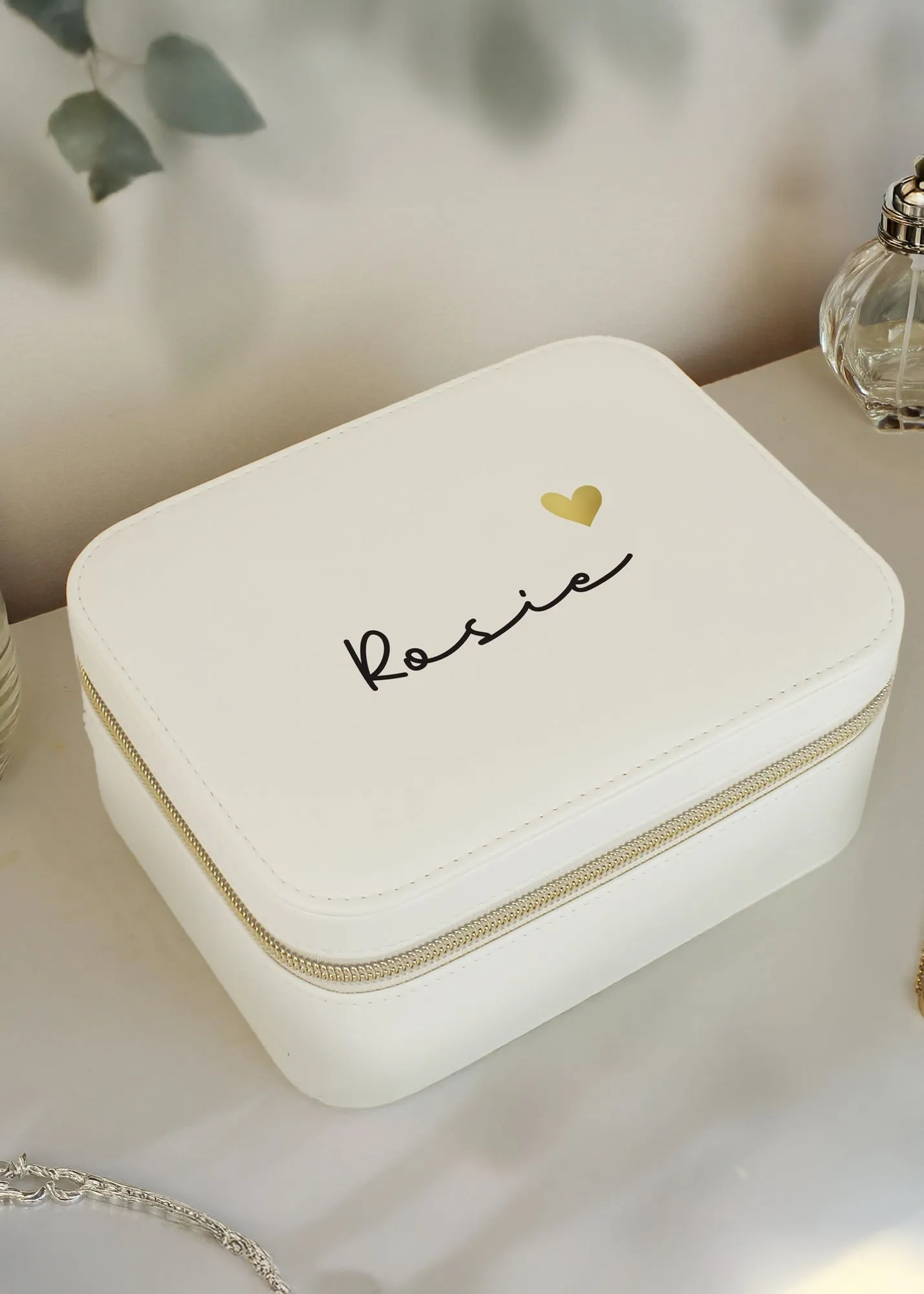 Travel Jewellery Box with Compartments - White, Faux Leather product