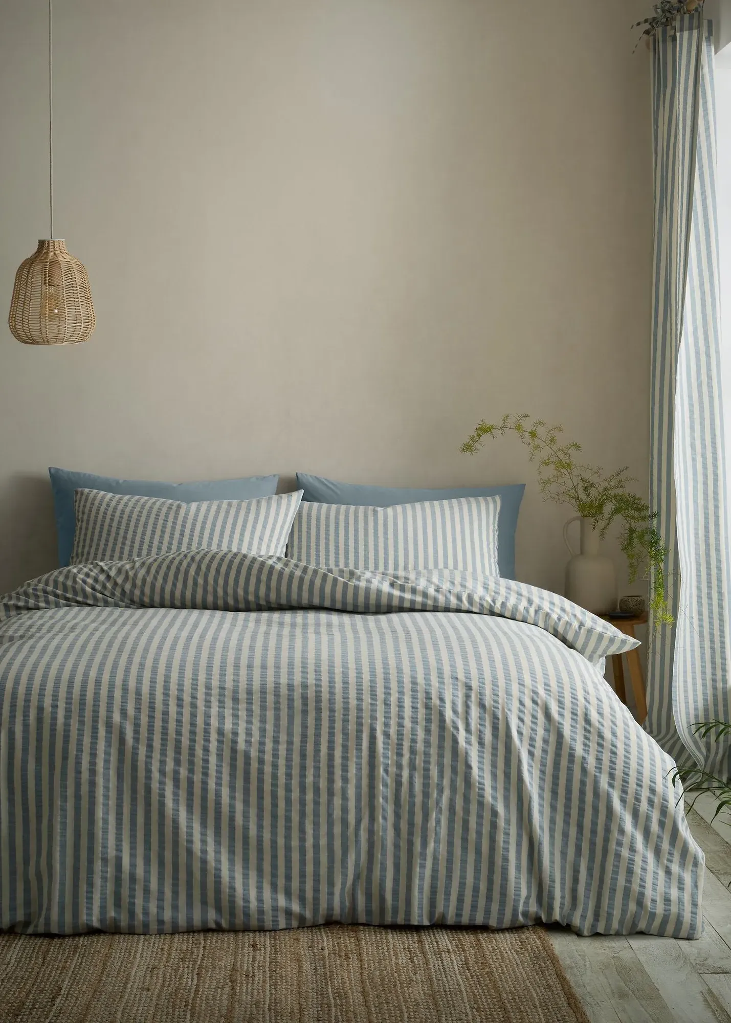 Cotton Rich Woven Stripe Double Duvet Cover Set - Blue product