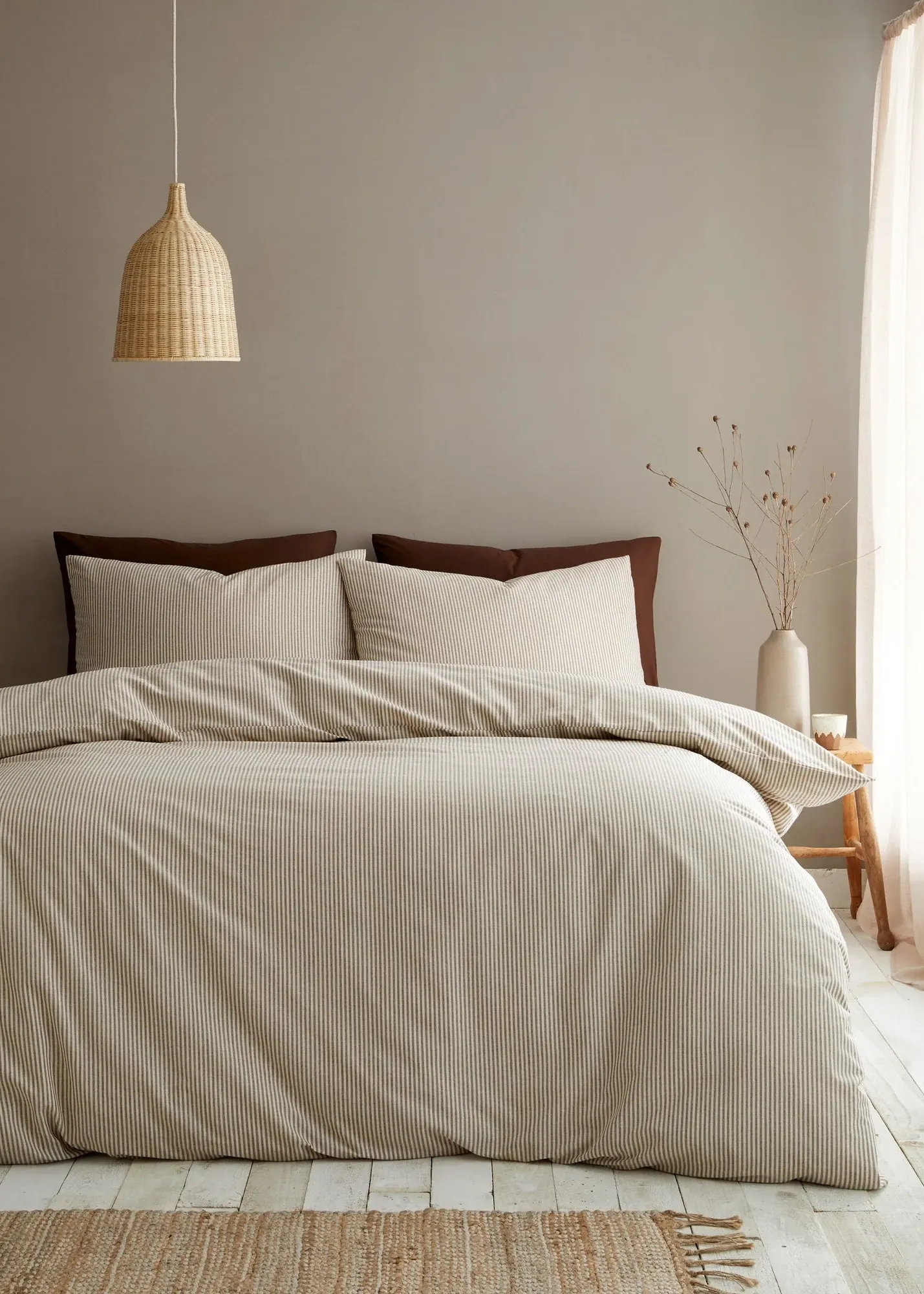 Mole Narrow Woven Stripe Single Duvet Cover Set - Brown, Cotton product