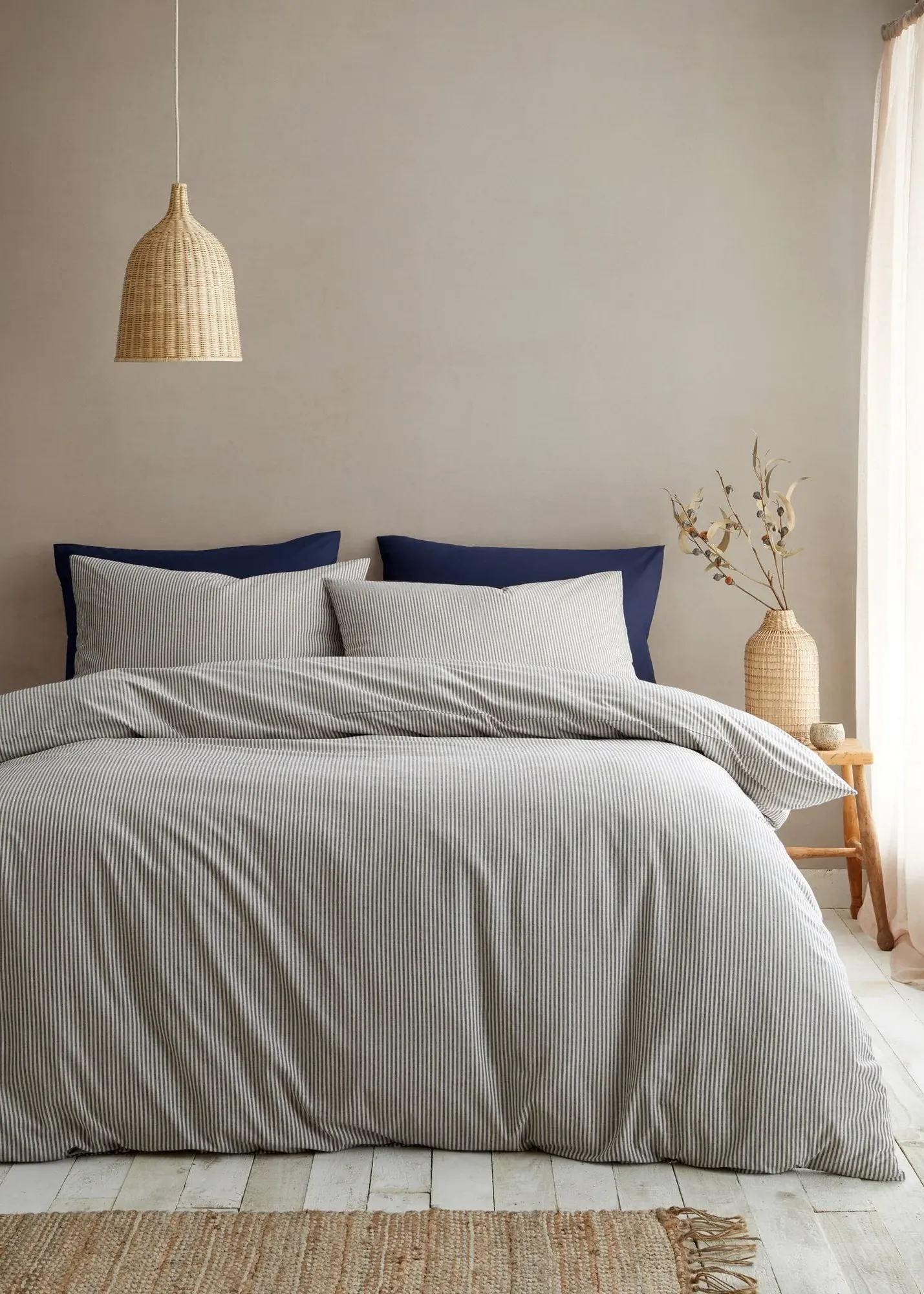 Single Narrow Stripe Duvet Cover Set - Blue, Cotton product