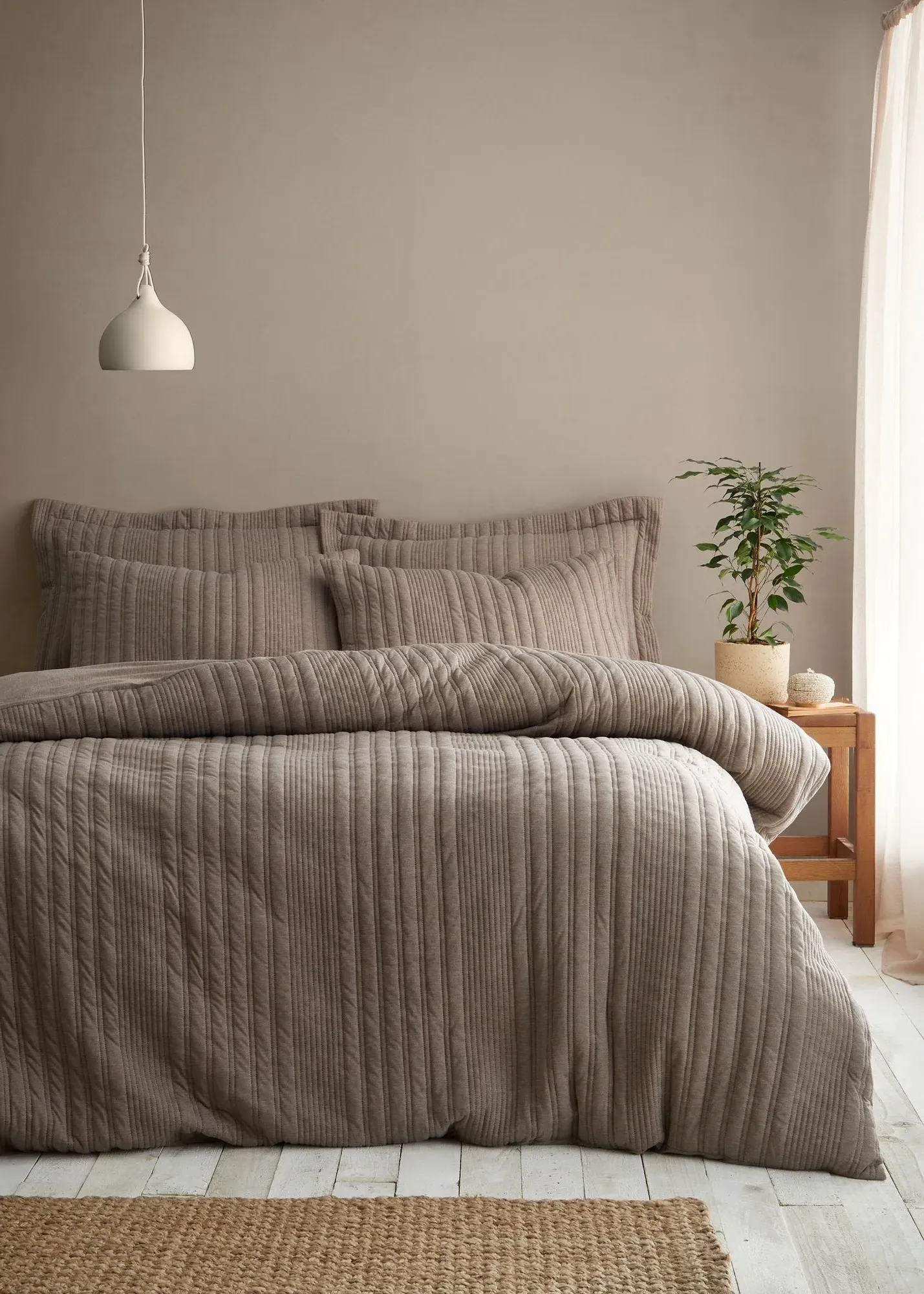 Tamba Jersey Stripe Single Quilted Duvet Cover Set - Brown product