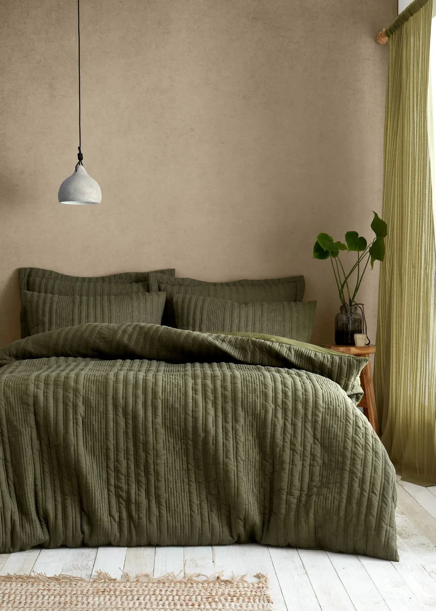 Tamba Jersey Stripe Single Quilted Duvet Cover Set - Green product
