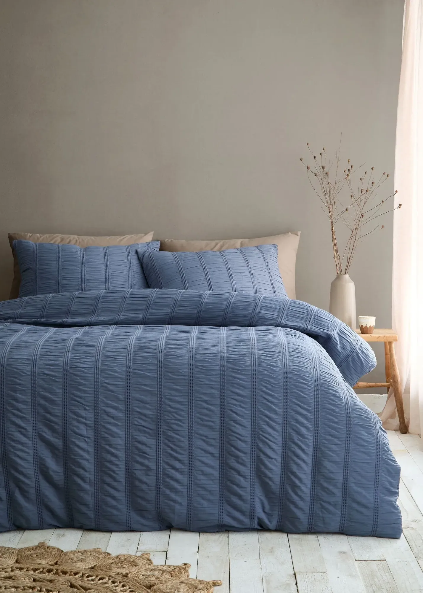 Waffle Seersucker Single Duvet Cover Set - Blue product
