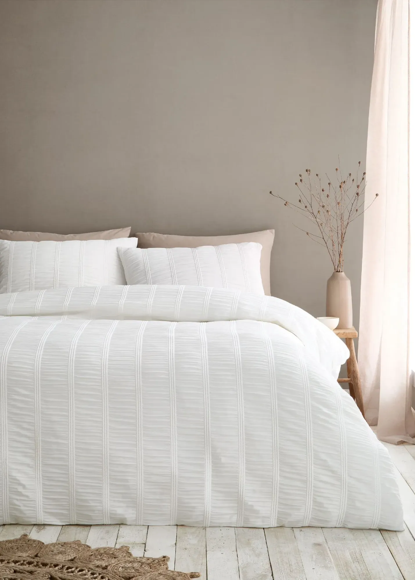 Waffle Seersucker Single Duvet Cover Set - White product