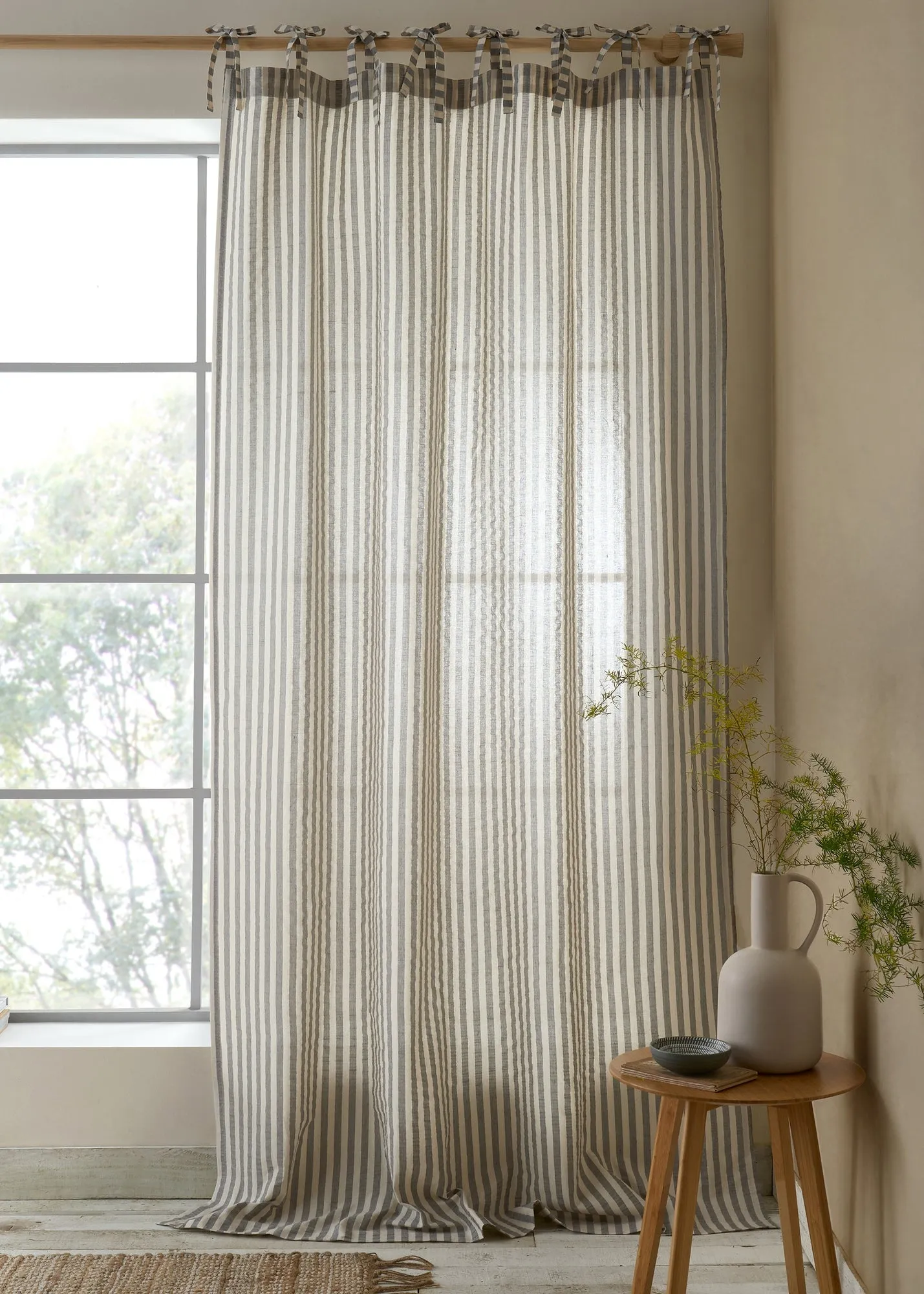 Zanzibar Woven Stripe Voile Curtain Panel - Grey, Cotton Blend product