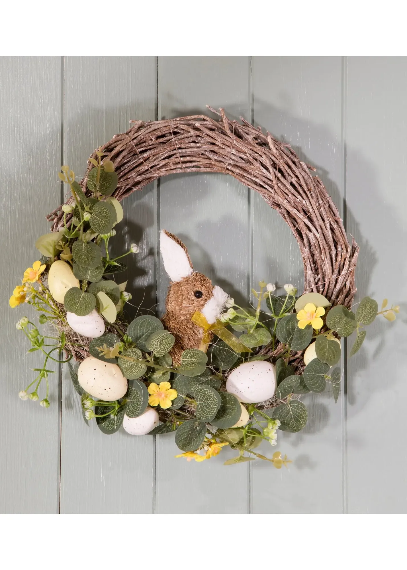 Rattan Easter Wreath with Rabbit & Eggs - Brown product