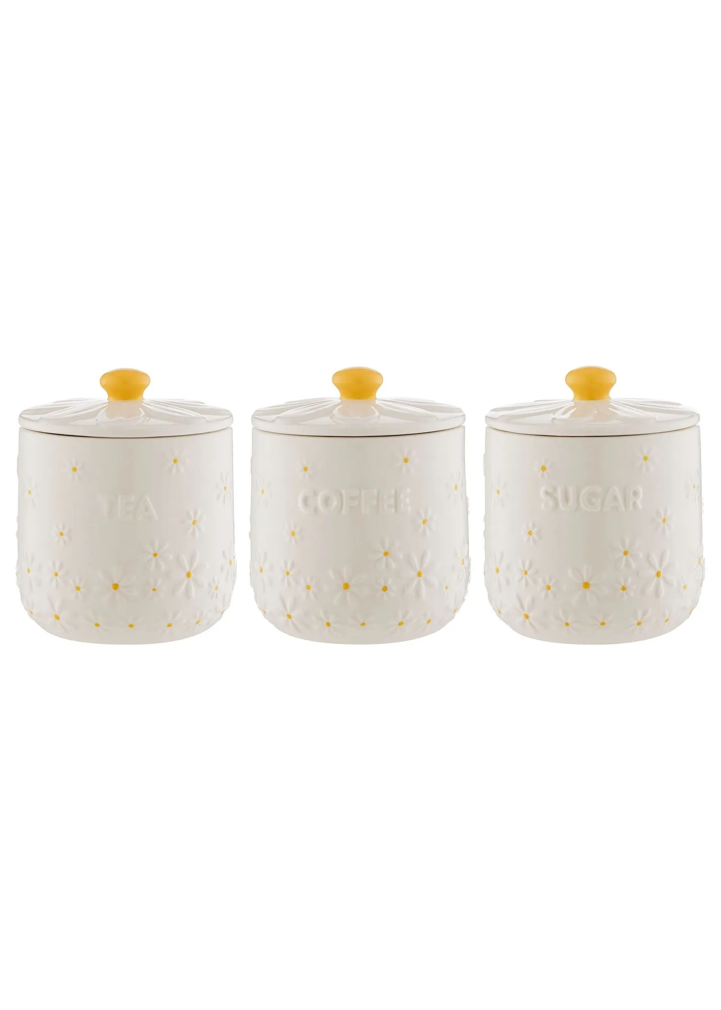 Daisy Tea, Coffee & Sugar Storage Jars Set of 3 - Cream, Ceramic product