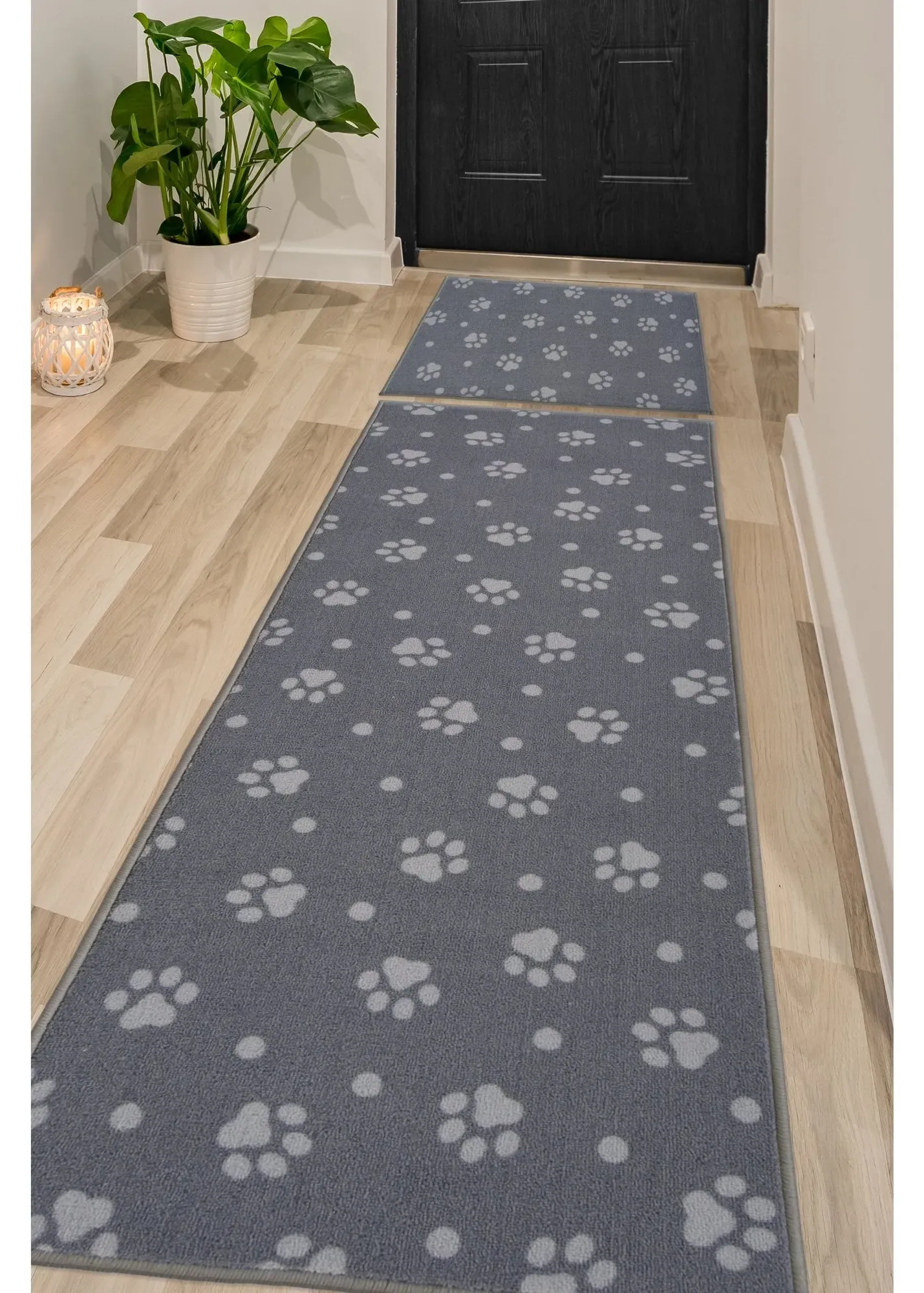 Deco Paw Print Runner and Doormat Set - Grey, Recycled Polyester product