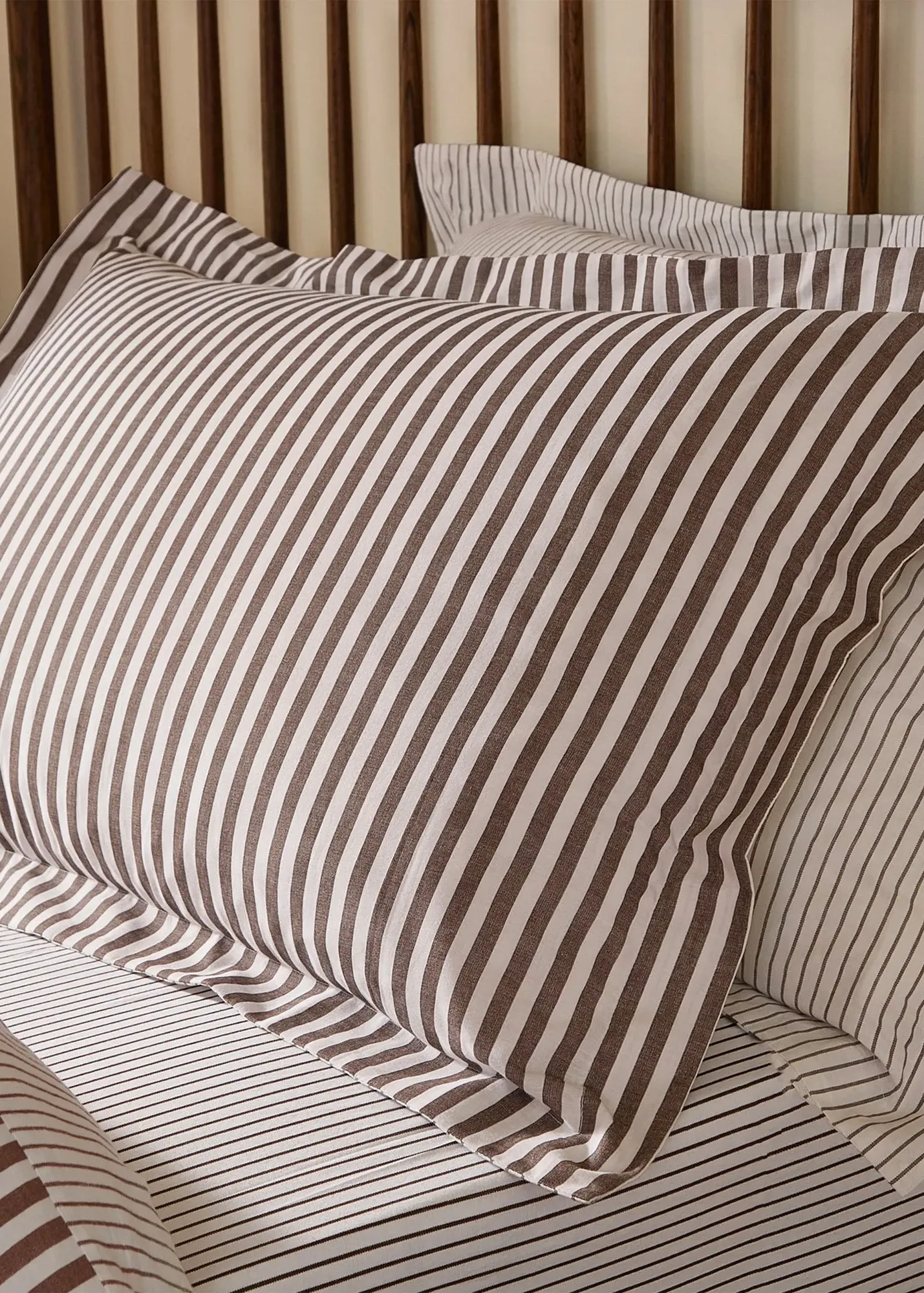 Hebden Mélange Stripe Pillowcase Pair - Brown, Cotton product