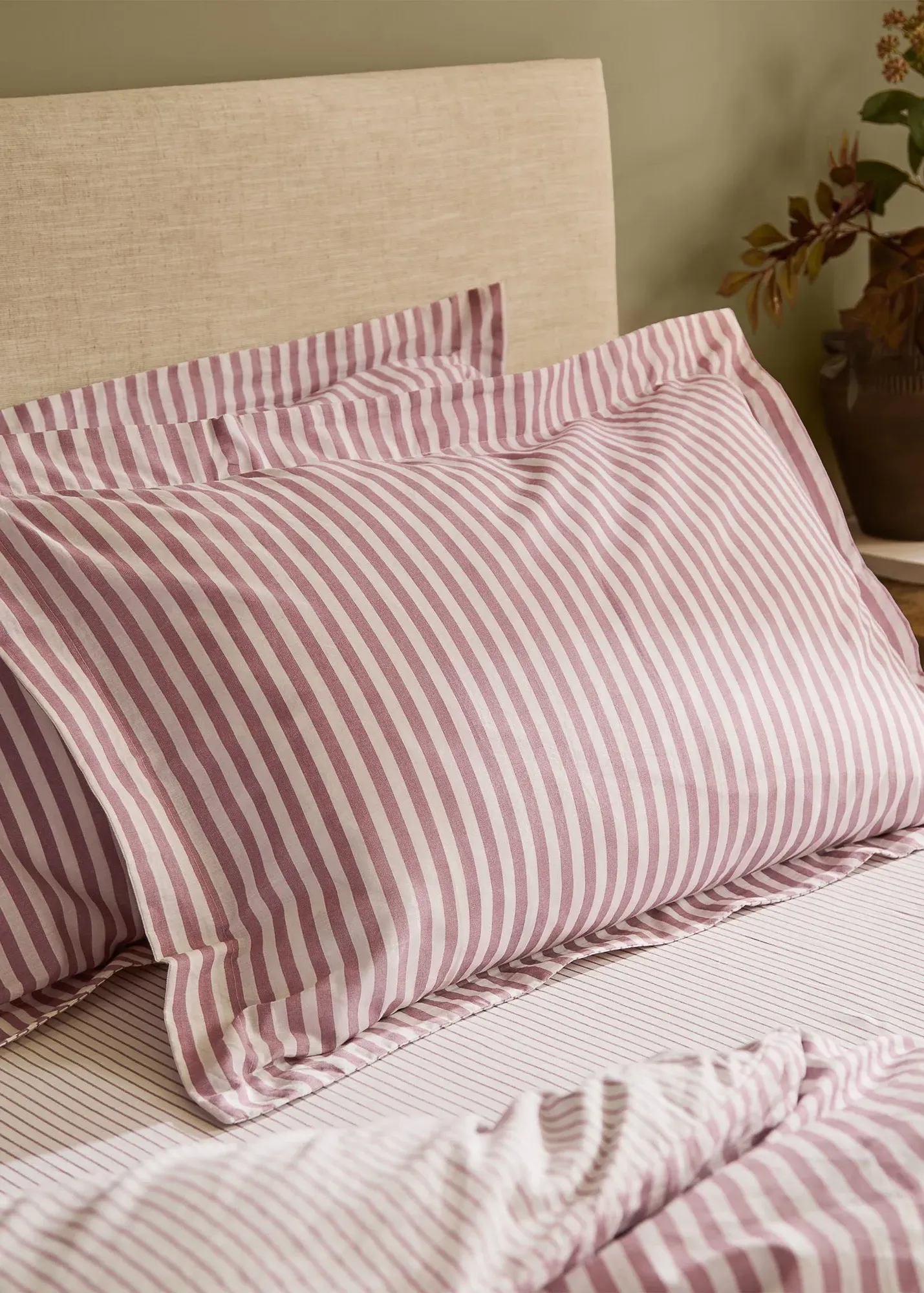Hebden Mélange Stripe Pillowcase Pair - Pink, Cotton product