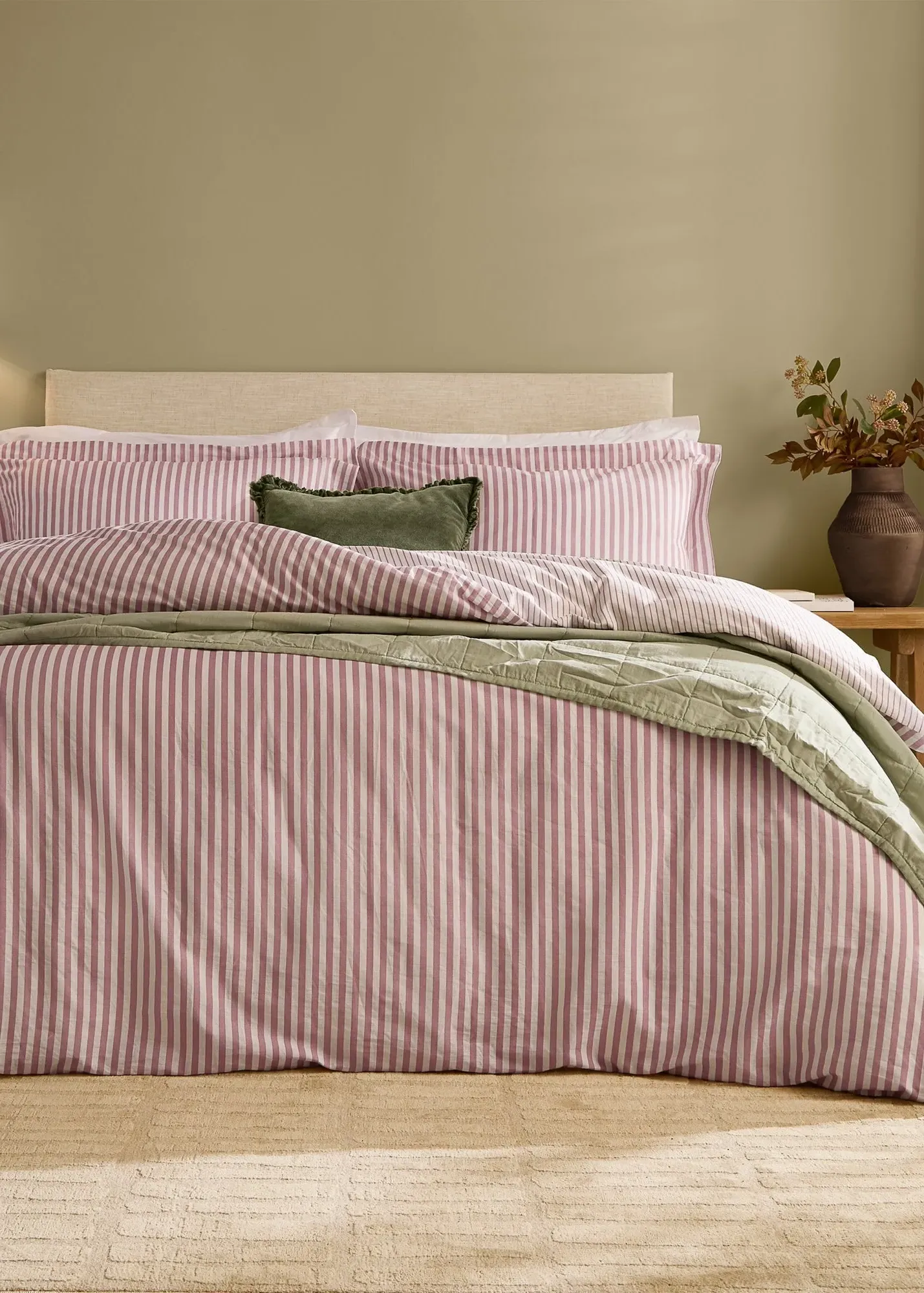 Hebden Single Stripe Single Duvet Set - Pink, Cotton product