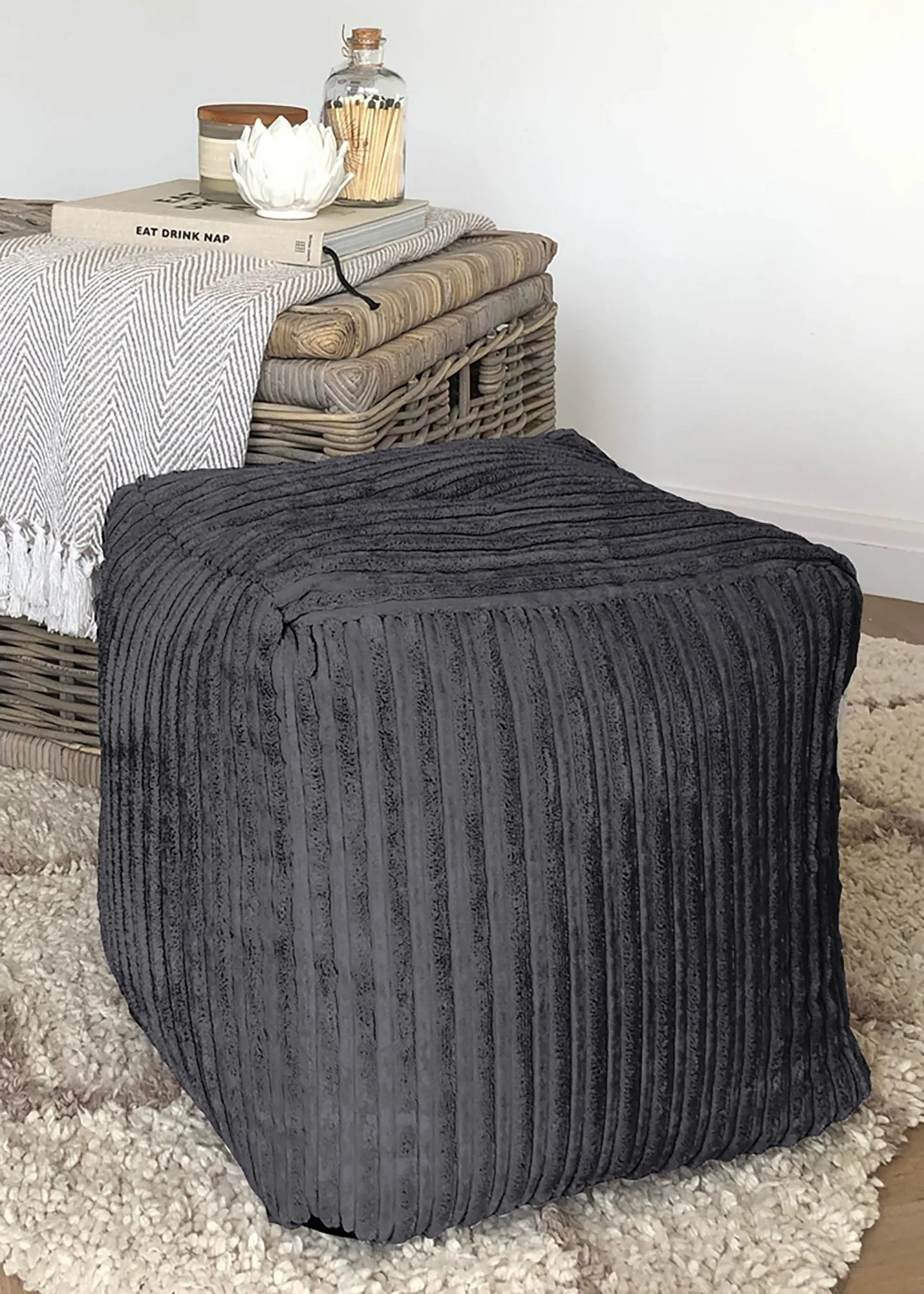 Jumbo Cord Cube Beanbag - Grey, Corduroy product