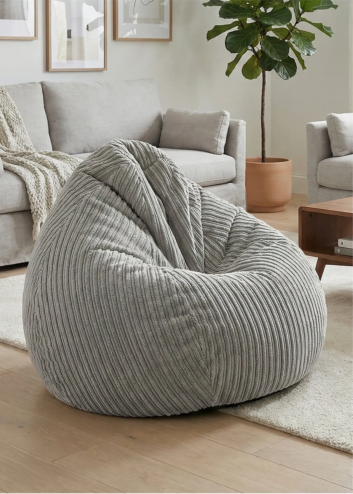 Jumbo Cord Slouchbag Beanbag - Grey, Polyester product