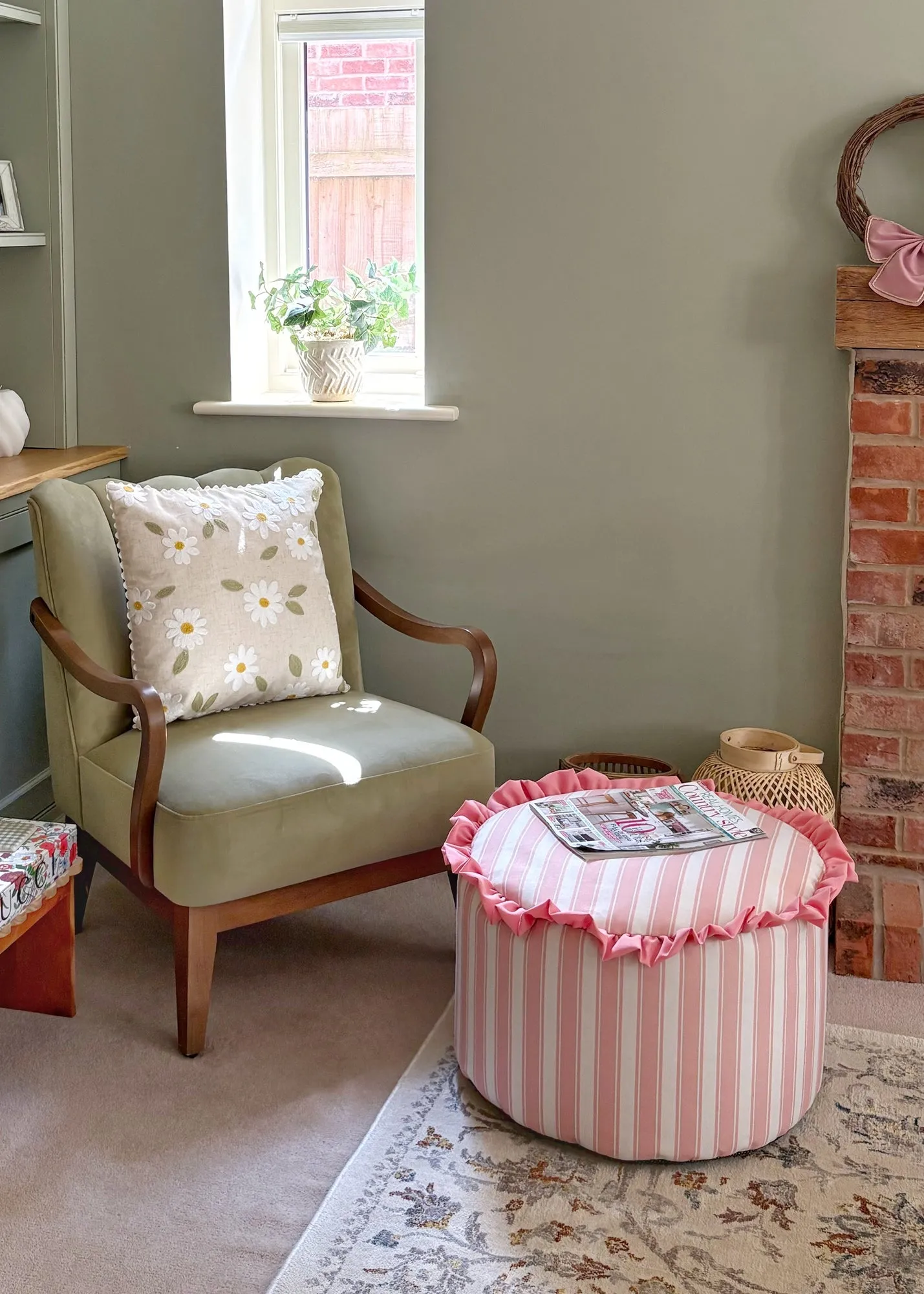 Printed Striped Frilled Pouffe - Pink product