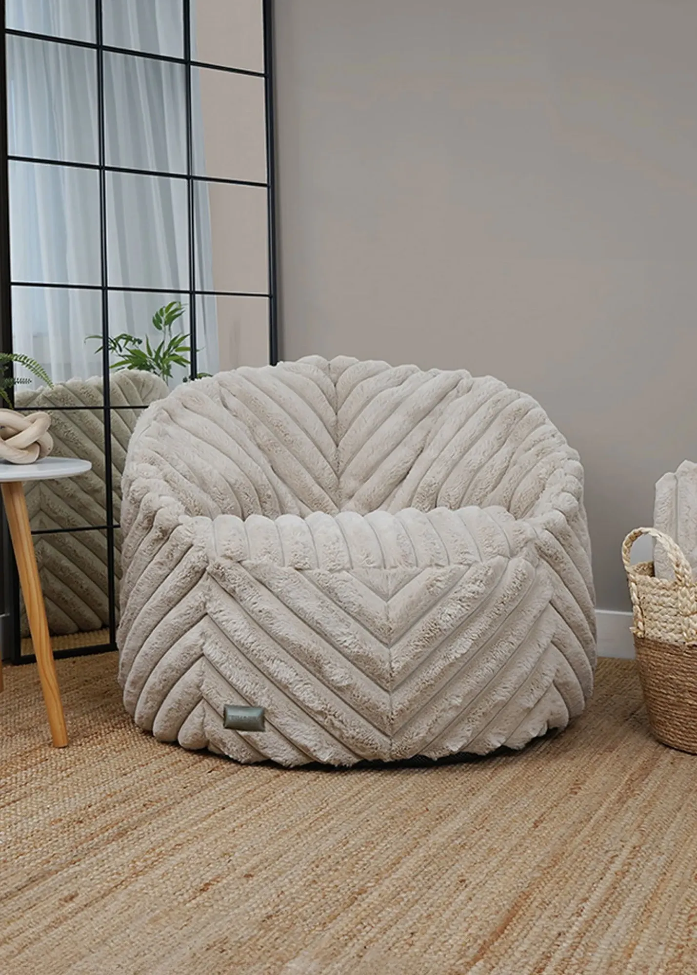 Ribbed Faux Fur Zen Chair Beanbag - Cream product