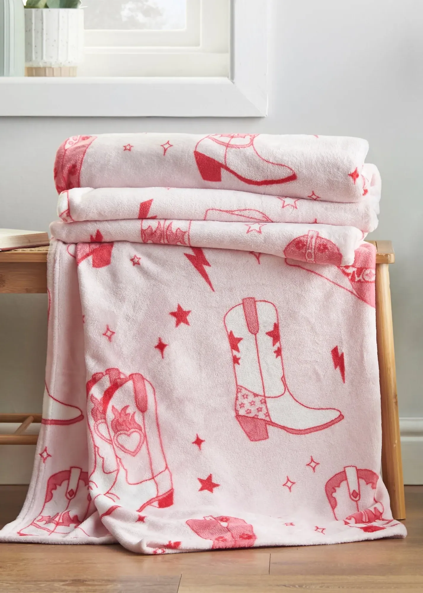 Cowgirl Boots Fleece Oversized Blanket Throw - Pink, Polyester product