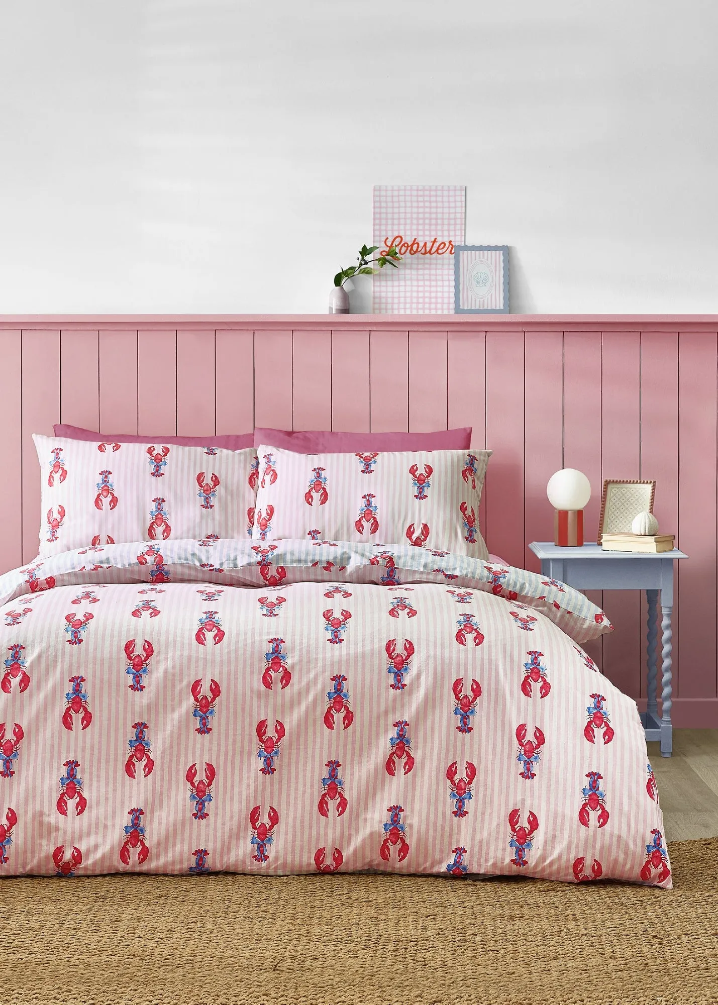 Lobster Stripe Single Reversible Duvet Cover Set - Pink product