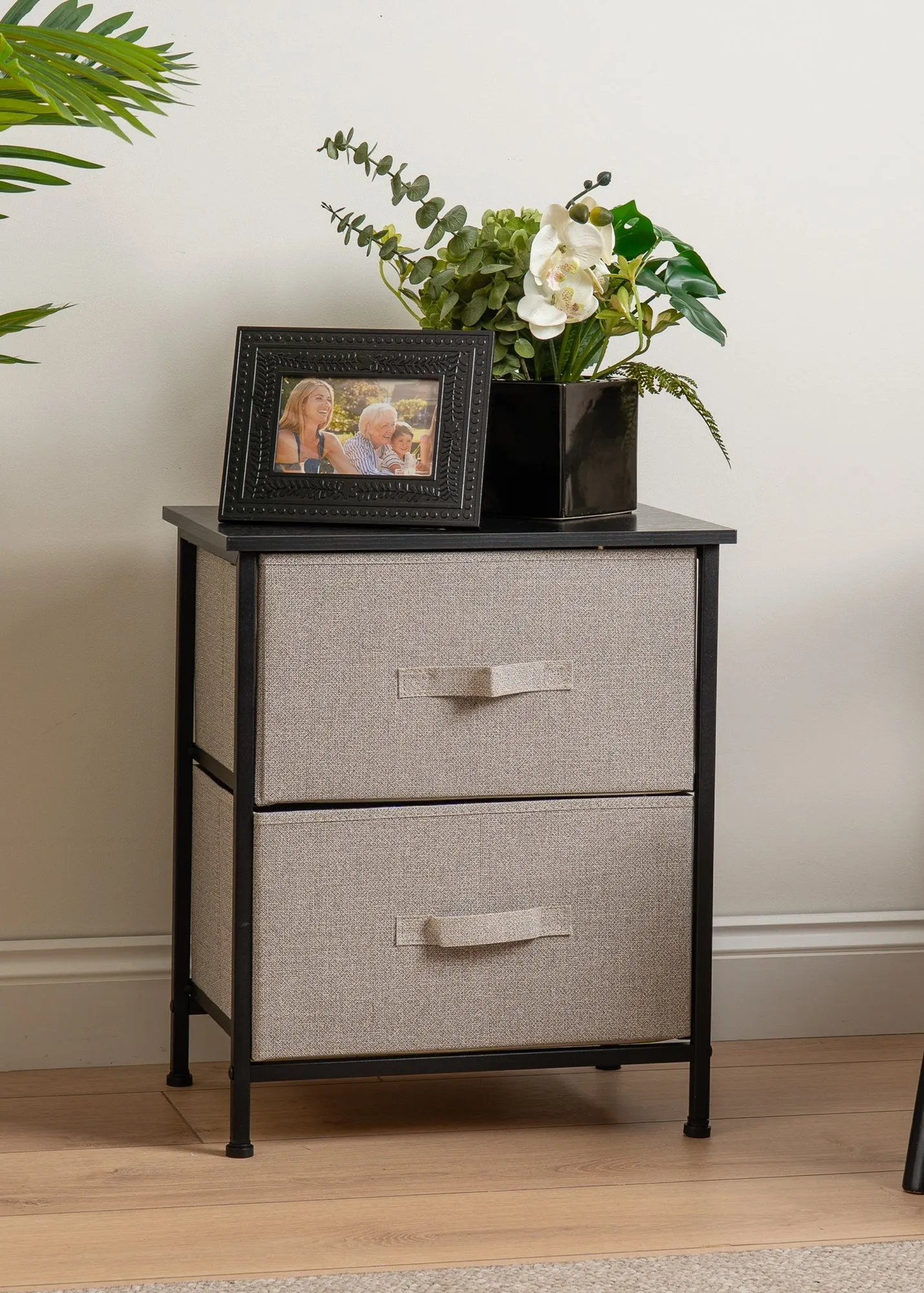 2 Drawer Cabinet with Fabric Drawers - Black, Metal product