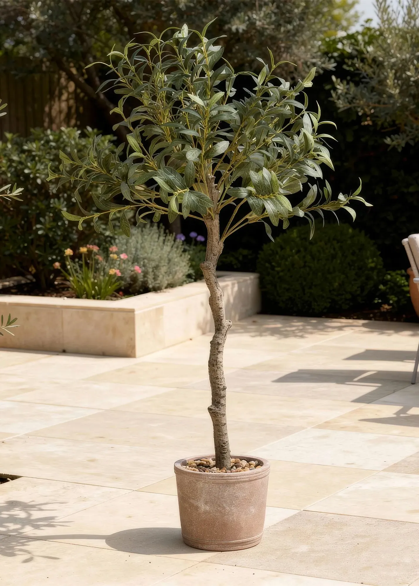 Artificial Olive Tree in Rustic Cement Pot - Green, Polyester product