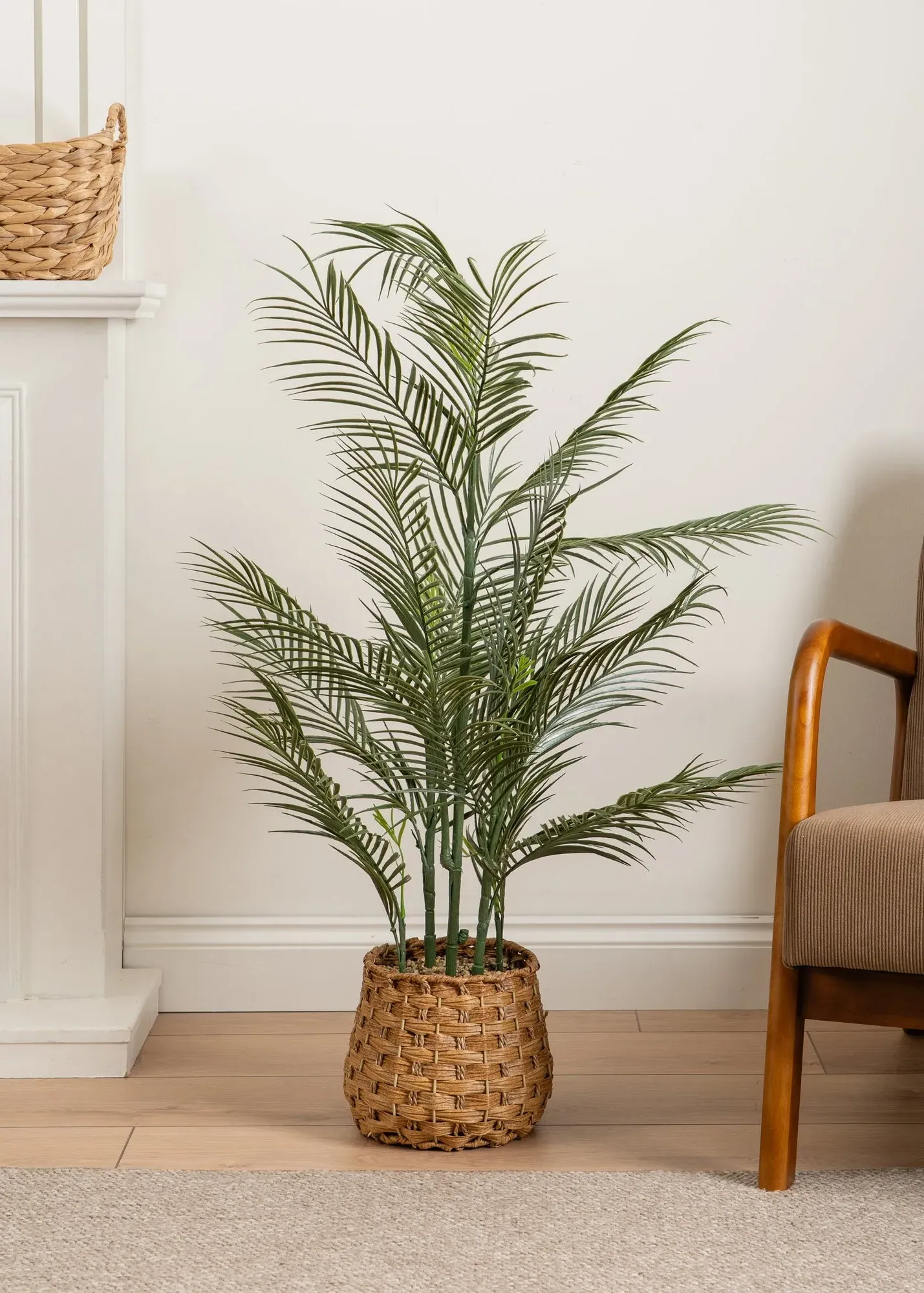 Artificial Palm in Woven Basket 100cm - Green, PVC product